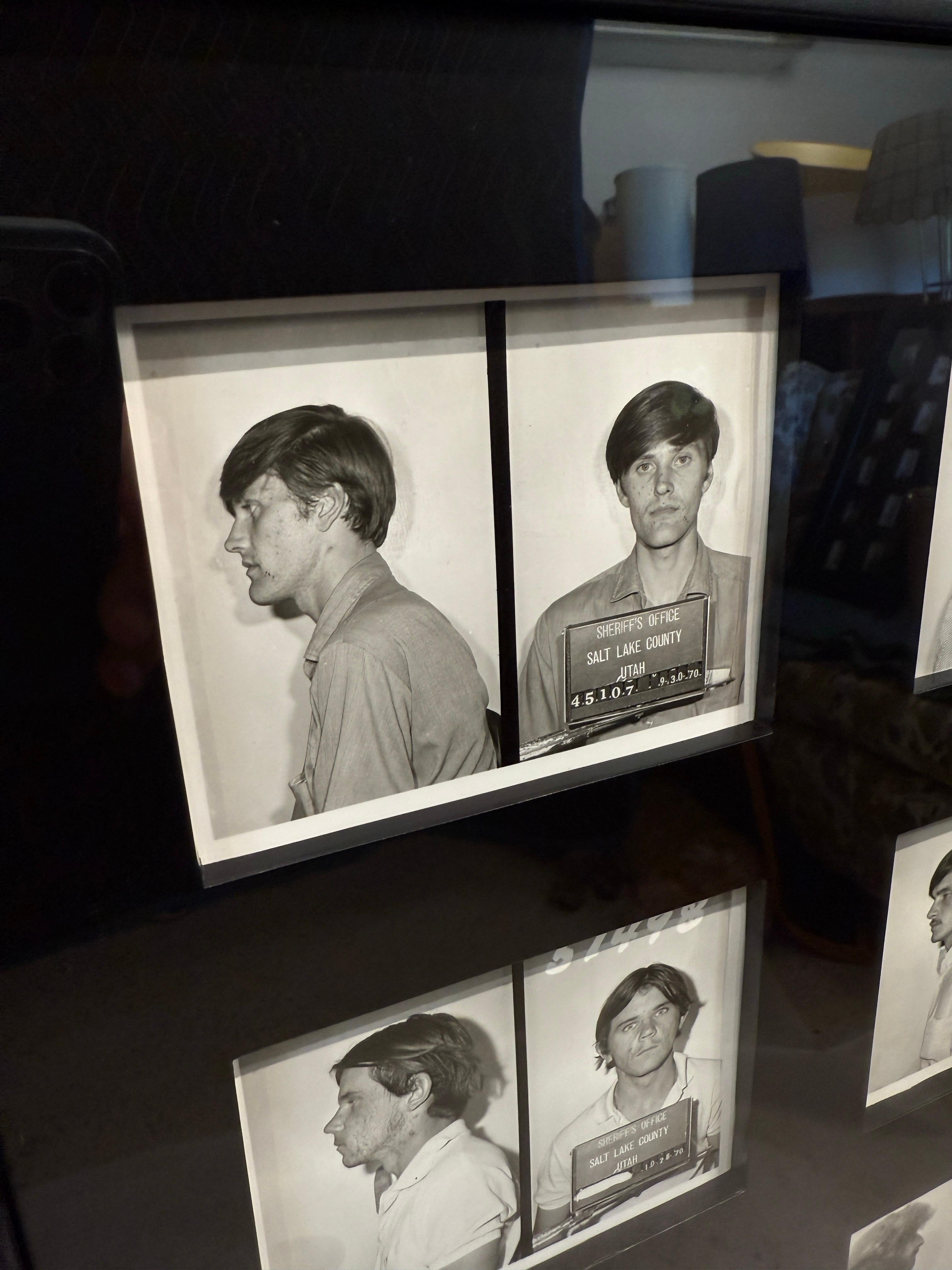Incredible collection of twenty-one (21) original mugshots from Salt Lake City, Utah Police Department in 1950s and 1960s. These are petty crimes of the era and framed beautifully.  It is such a playful piece... sure to strike many a conversation.