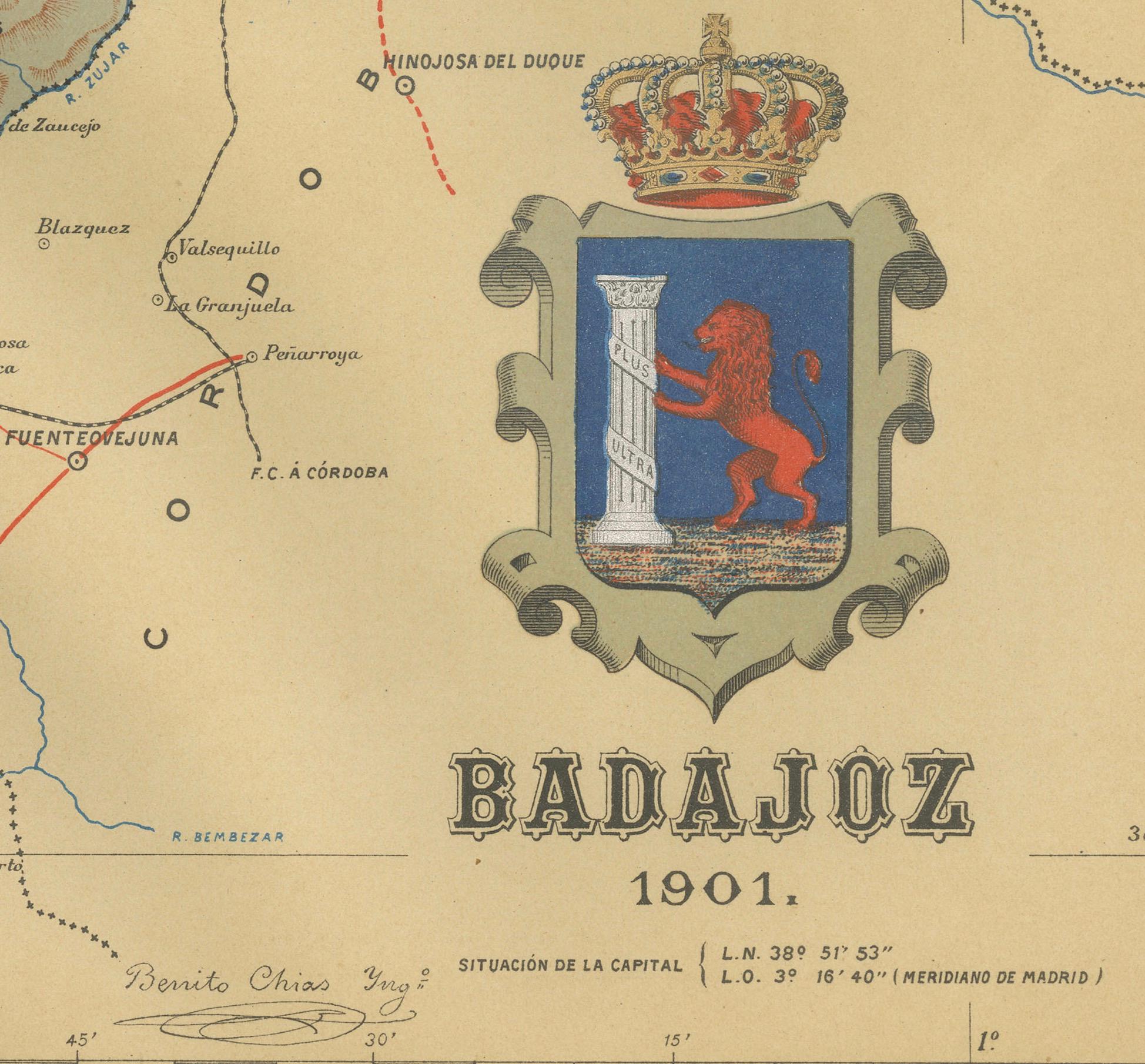 Early 20th Century Badajoz 1901: A Cartographic Record of Extremadura's Largest Province in Spain For Sale