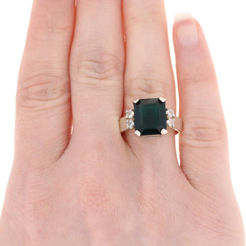 Badavici Rectangle Cut Glass Ring, Sterling Silver Solitaire w/ Accents 3