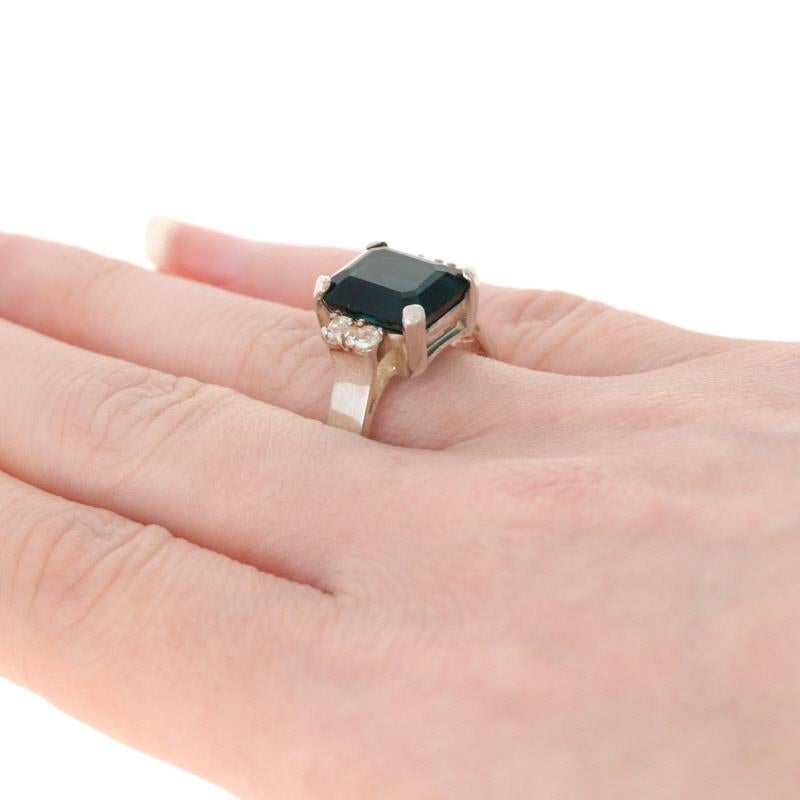 Badavici Rectangle Cut Glass Ring, Sterling Silver Solitaire w/ Accents 4