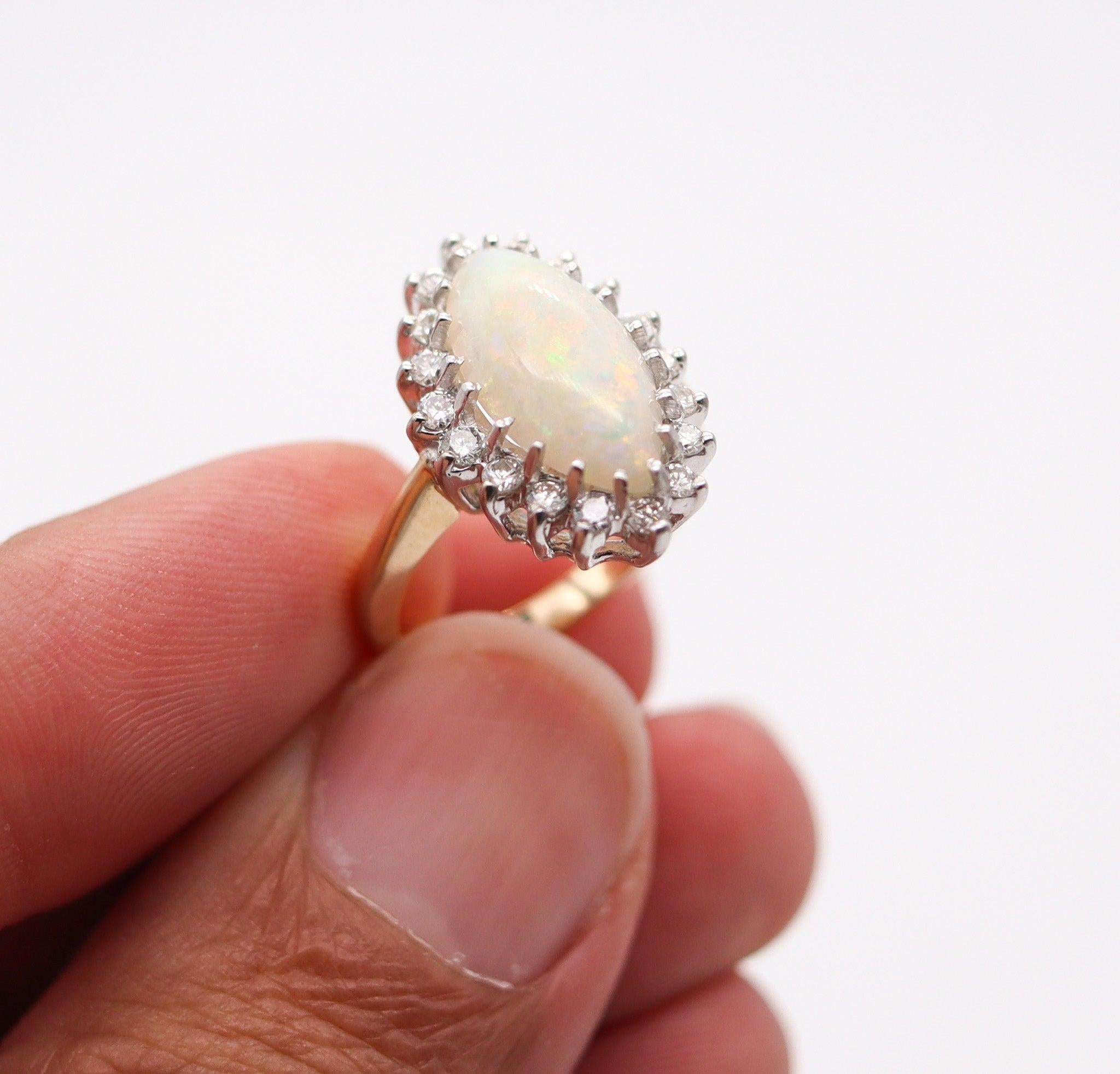 Women's BADEN & FOSS 1950 Cocktail Ring In 14Kt Gold With Australian Opal And Diamonds For Sale