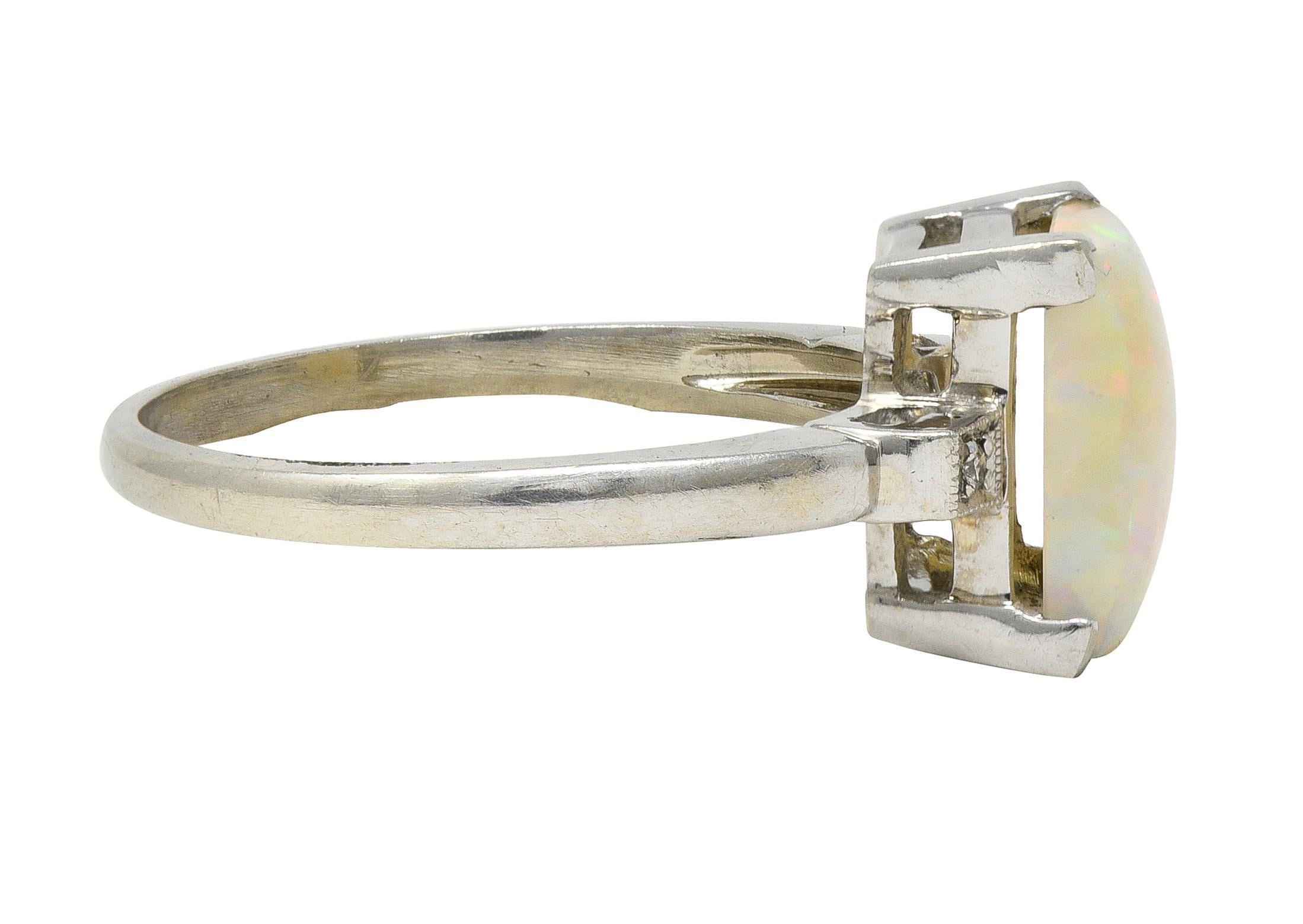 Modern Baden & Foss Mid-Century Opal Diamond 14 Karat White Gold Vintage Ring For Sale