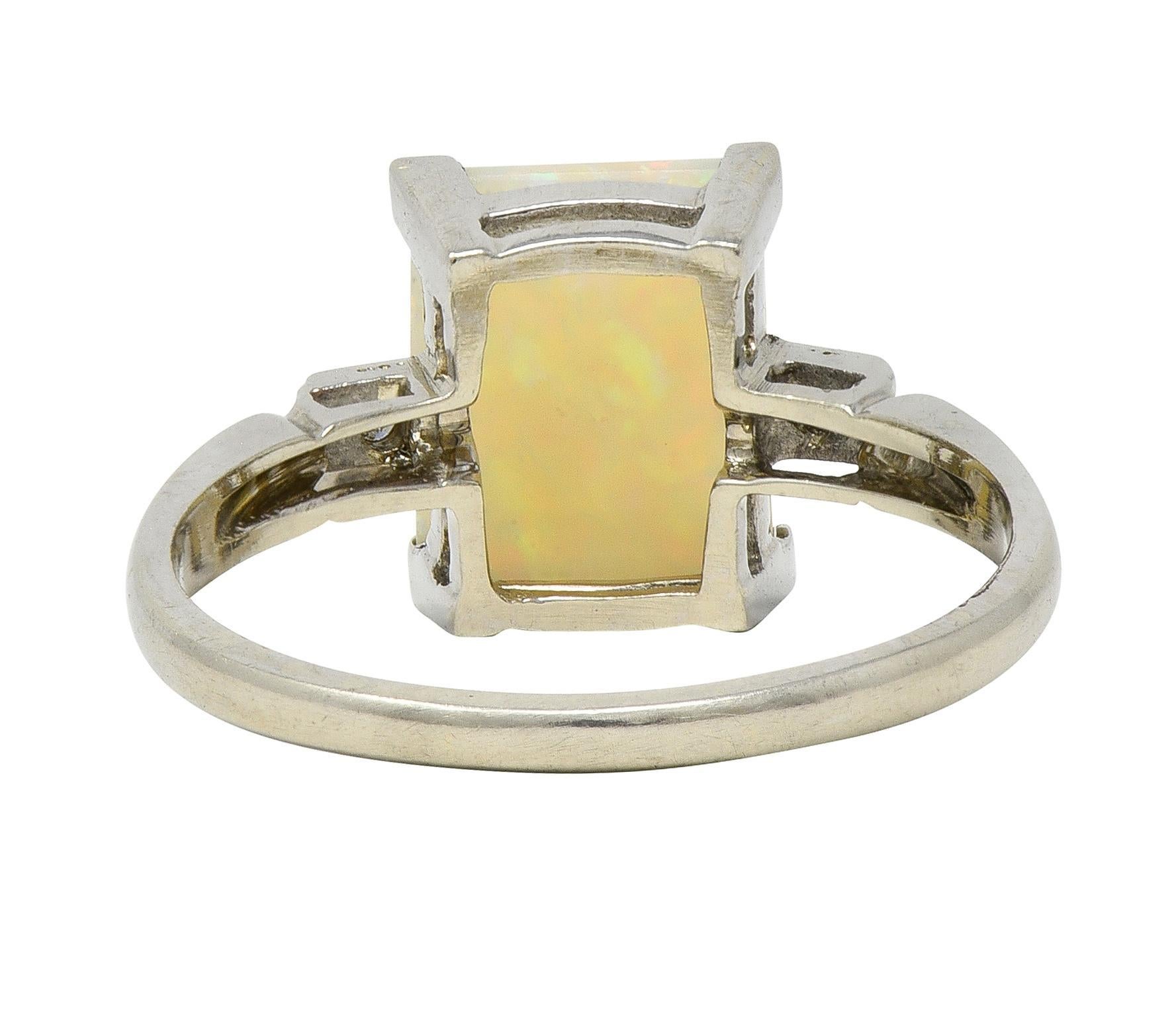 Cabochon Baden & Foss Mid-Century Opal Diamond 14 Karat White Gold Vintage Ring For Sale