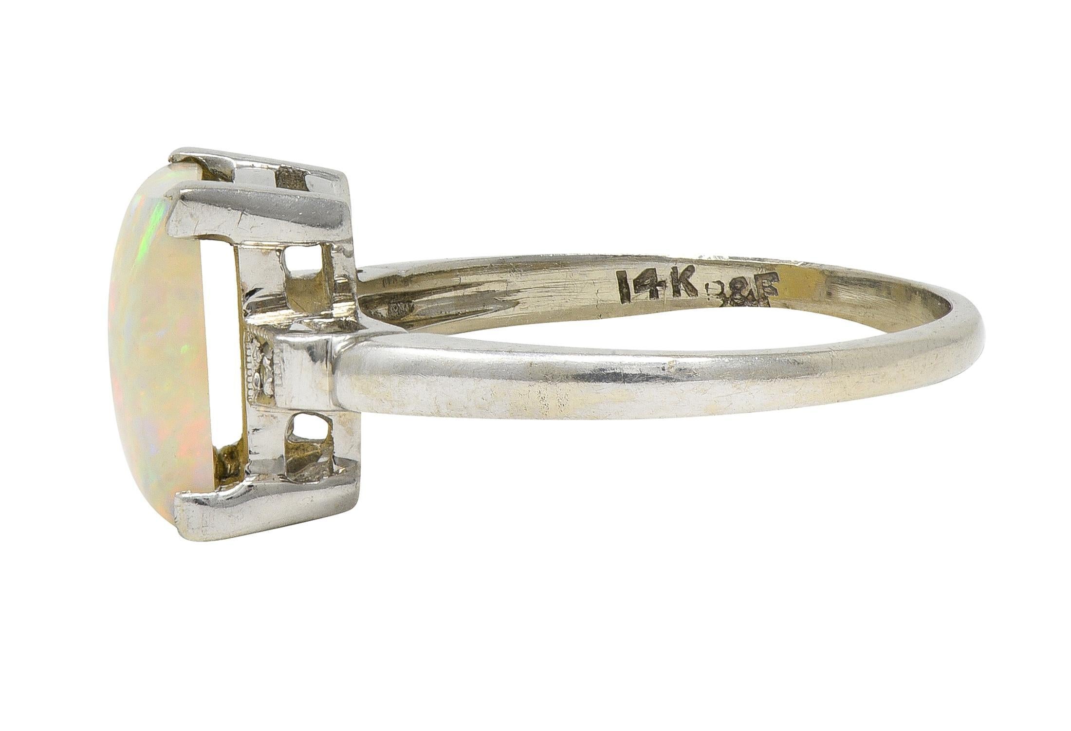 Women's Baden & Foss Mid-Century Opal Diamond 14 Karat White Gold Vintage Ring For Sale