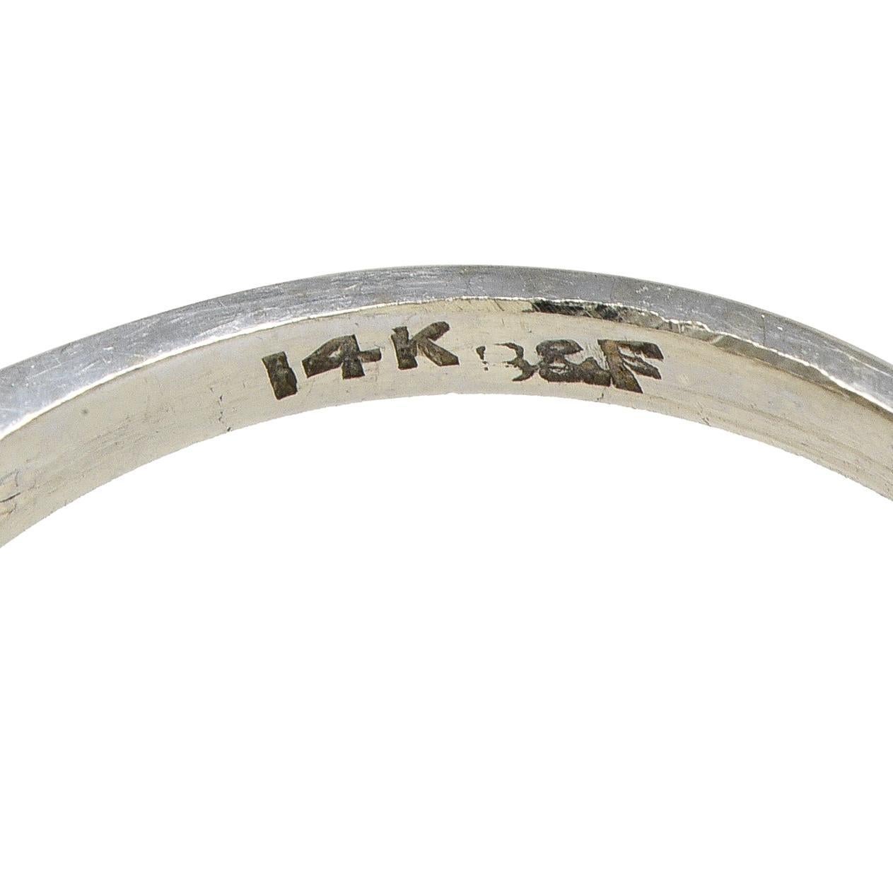 Baden & Foss Mid-Century Opal Diamond 14 Karat White Gold Vintage Ring For Sale 1