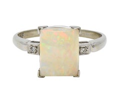 Baden & Foss Mid-Century Opal Diamond 14 Karat White Gold Vintage Ring