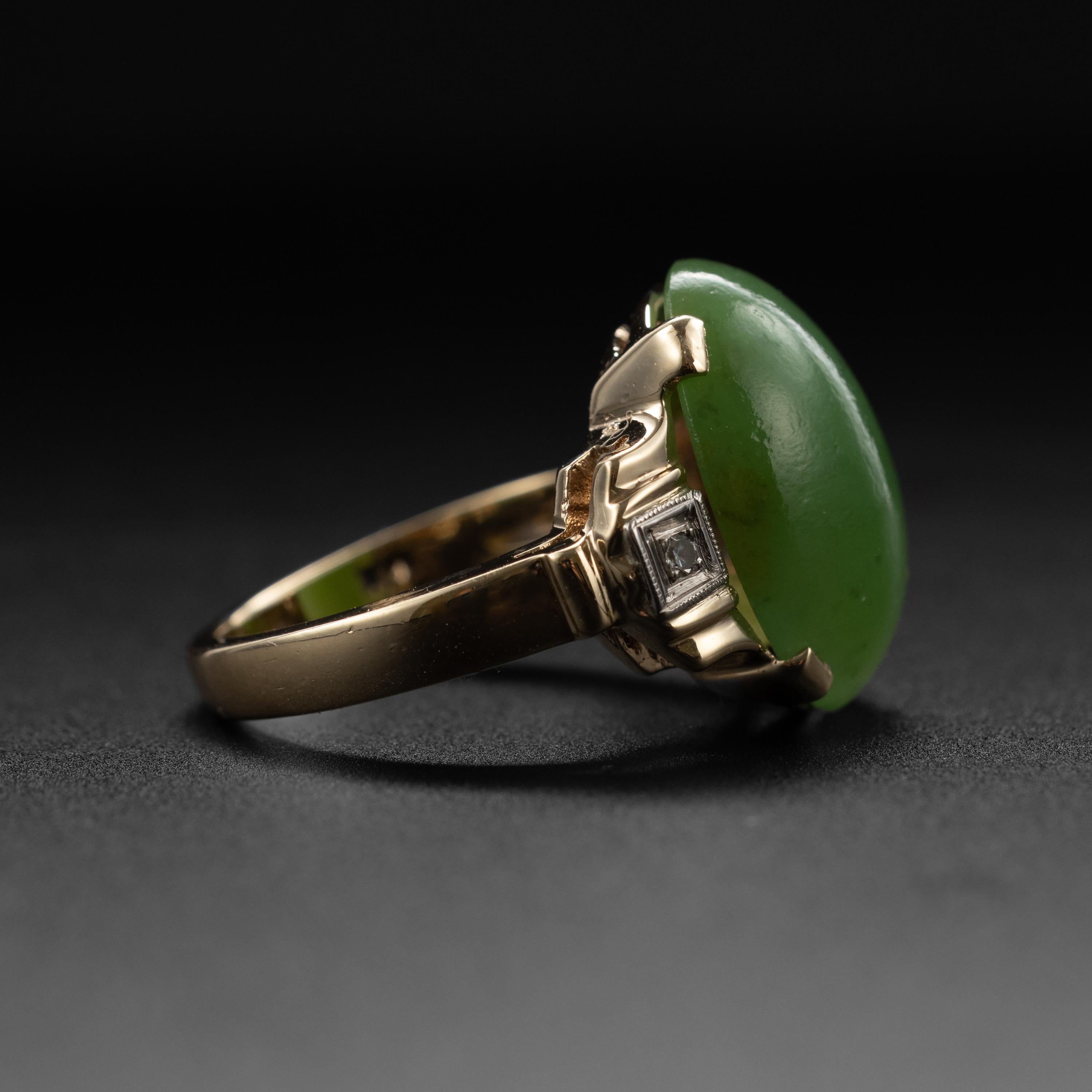 Cabochon Anello di giada nefrite, Baden & Foss, anni '50 circa in vendita
