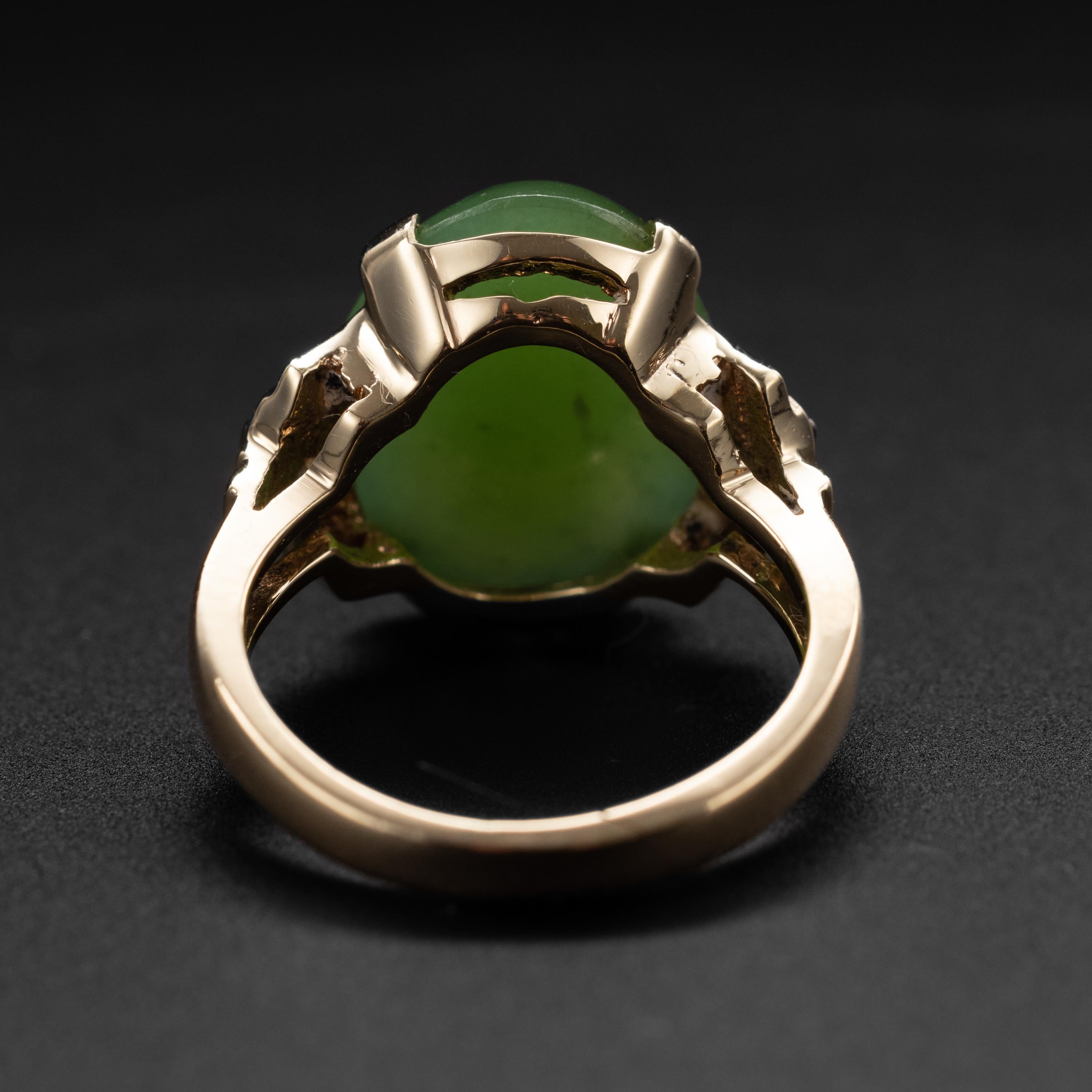 Art Deco Nephrite Jade Ring, Baden & Foss, circa 1950s For Sale
