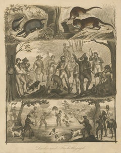 Badger and Otter Hunt – Antique German Engraving, circa 1840