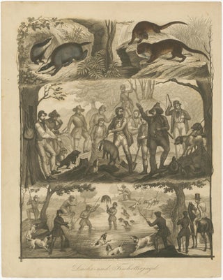 Badger and Otter Hunt, Antique German Engraving, circa 1840, view 8