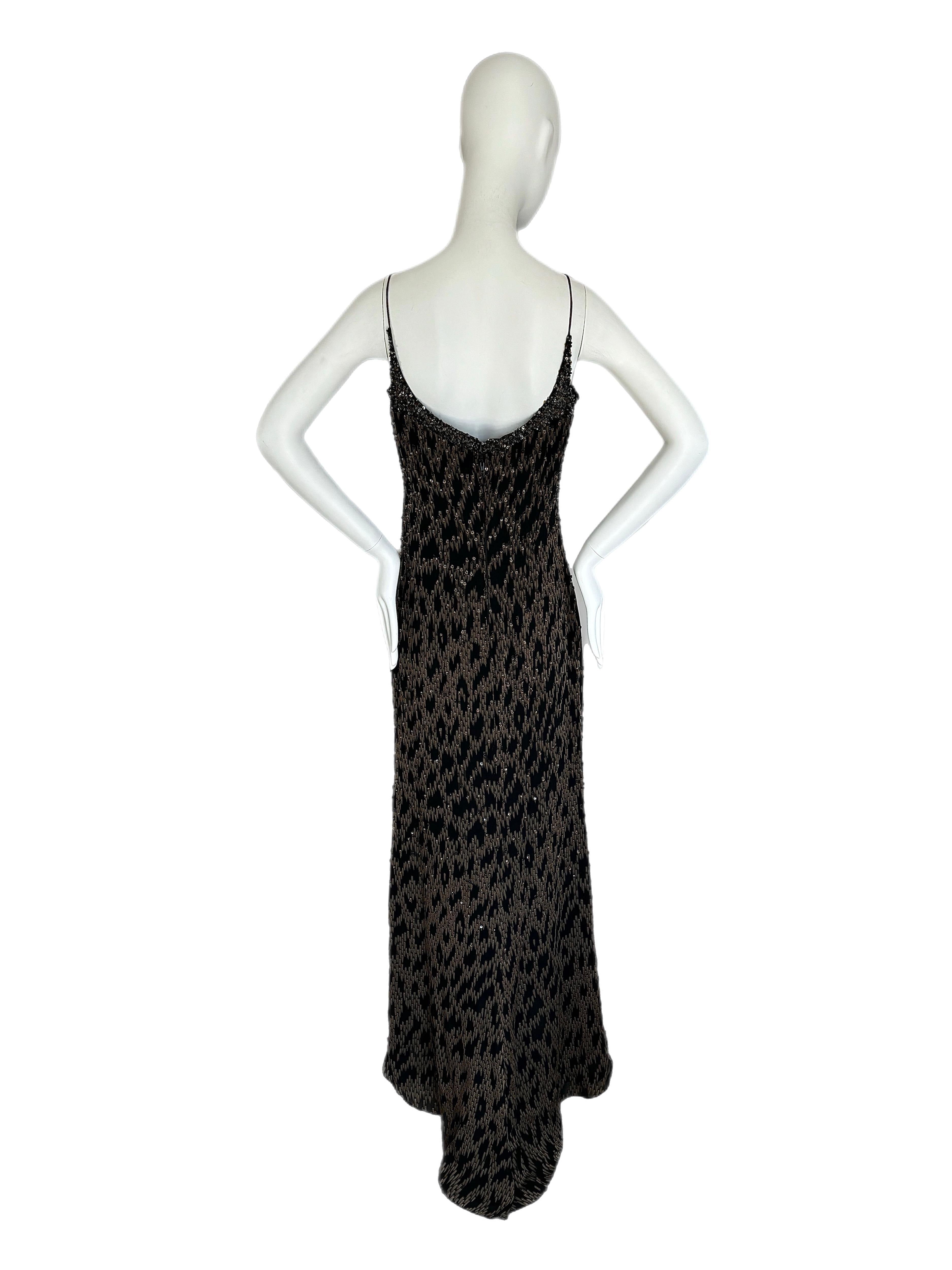 BADGLEY MICSHKA Vintage Beaded Evening Gown Maxi Dress In Excellent Condition For Sale In Leonardo, NJ