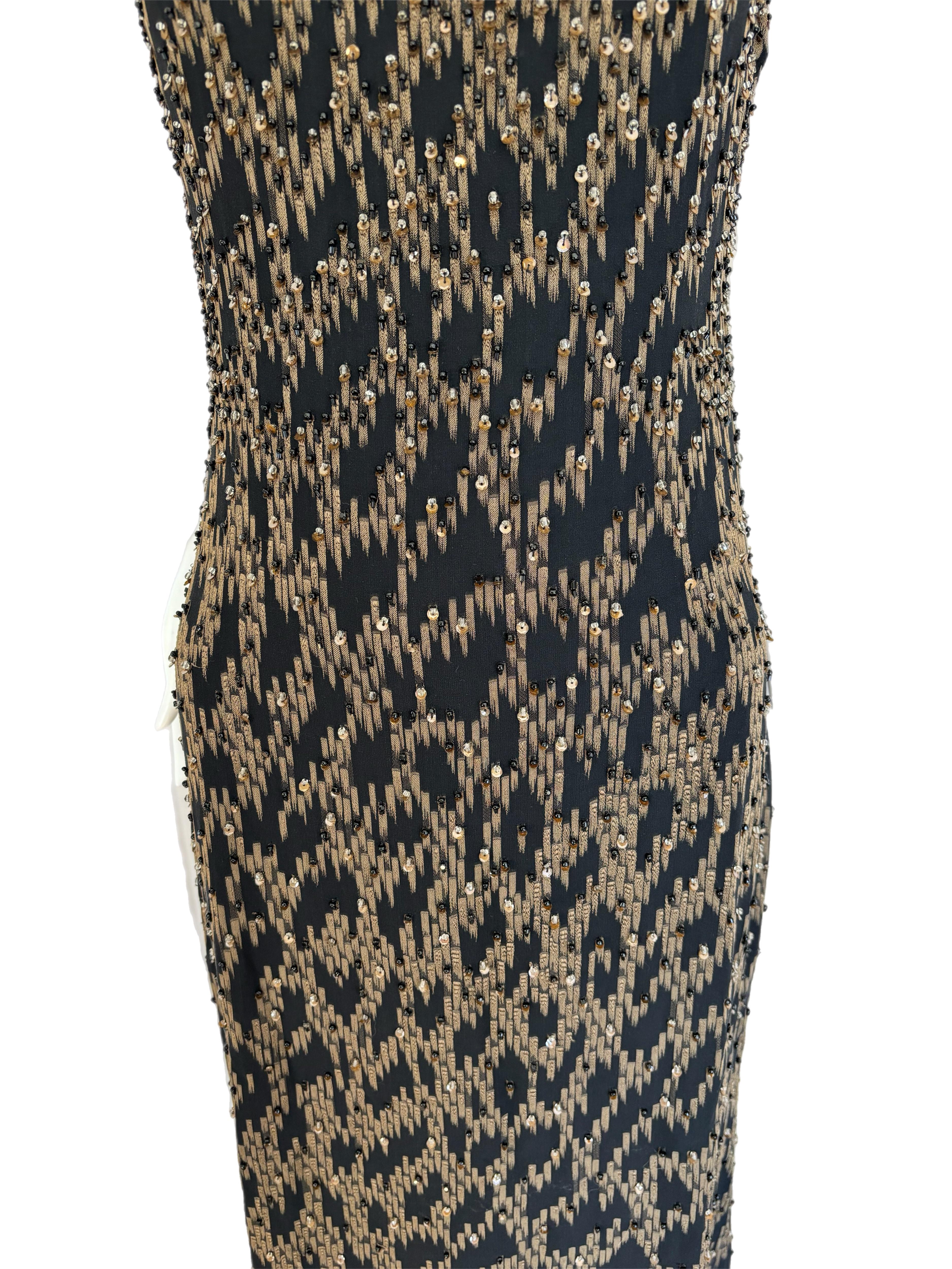 Black BADGLEY MICSHKA Vintage Beaded Evening Gown Maxi Dress For Sale