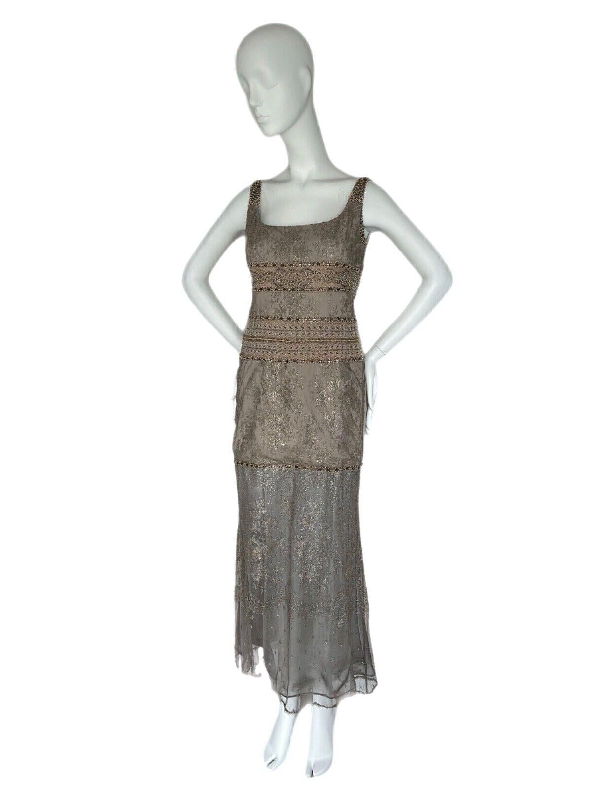 Gray BADGLEY MISCHKA 1996 Vintage Runway Evening Gown Maxi Dress