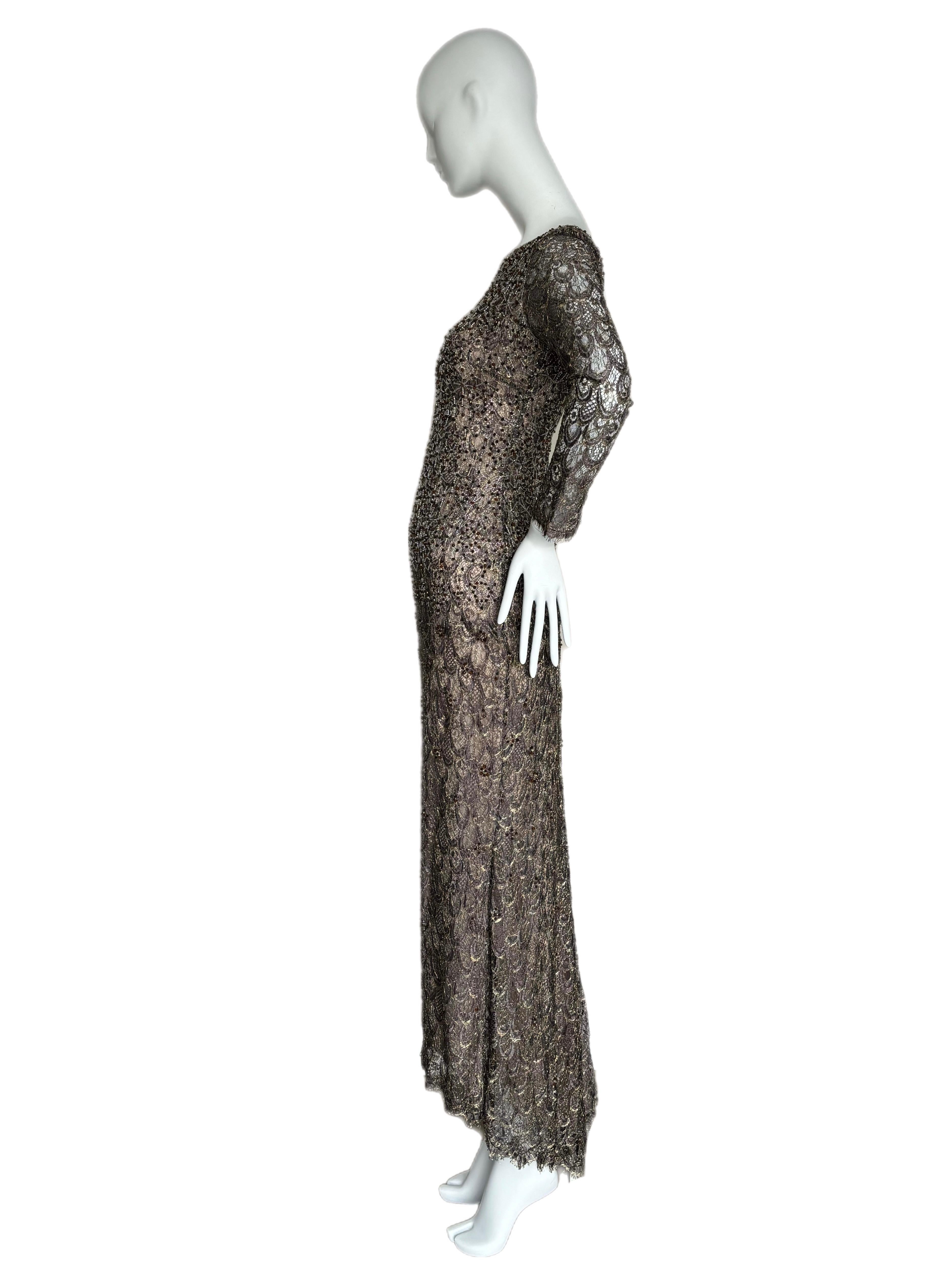 Gray BADGLEY MISCHKA 1997 Runway Vintage Beaded Evening Gown For Sale
