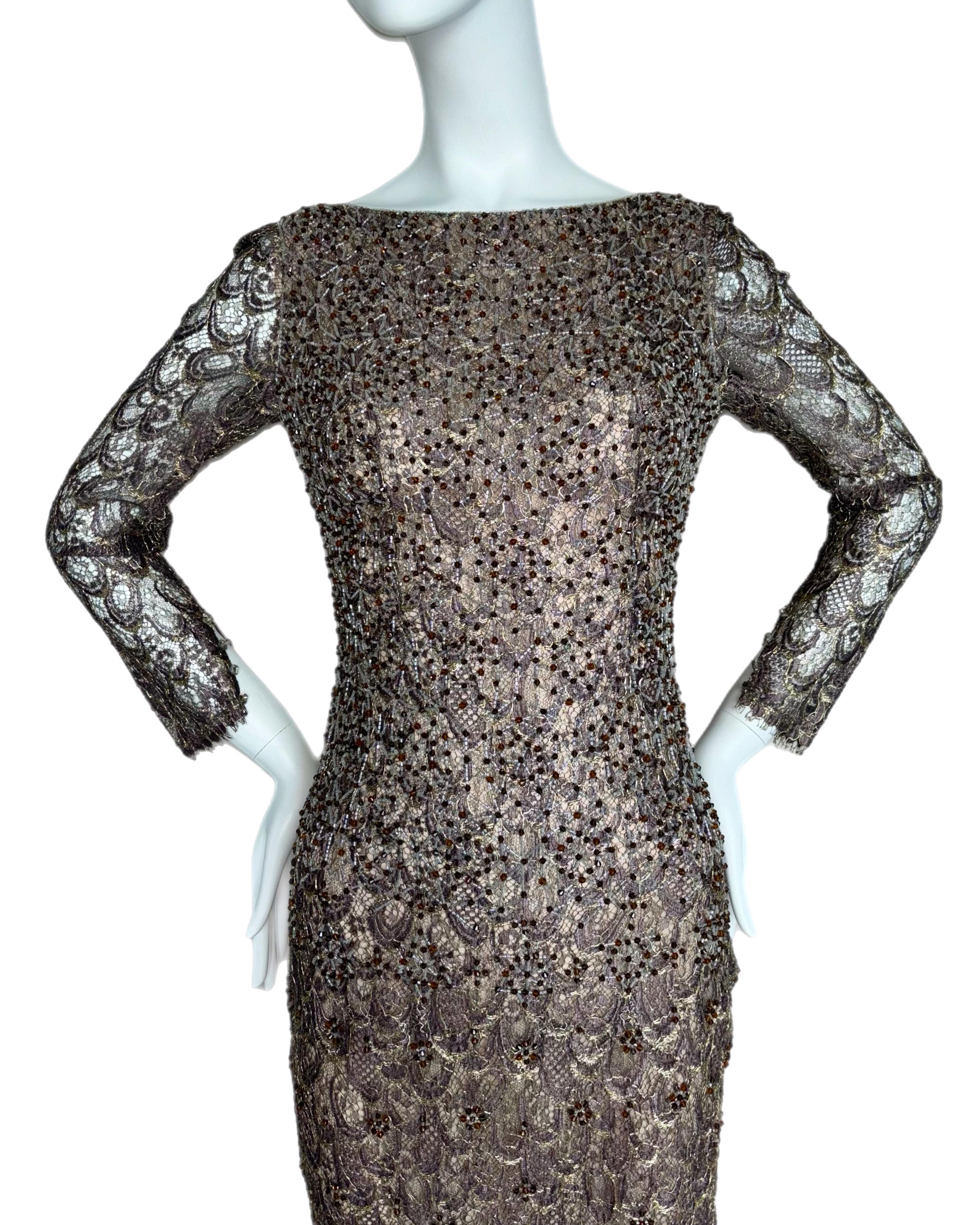 BADGLEY MISCHKA 1997 Runway Vintage Beaded Evening Gown In Excellent Condition For Sale In Leonardo, NJ
