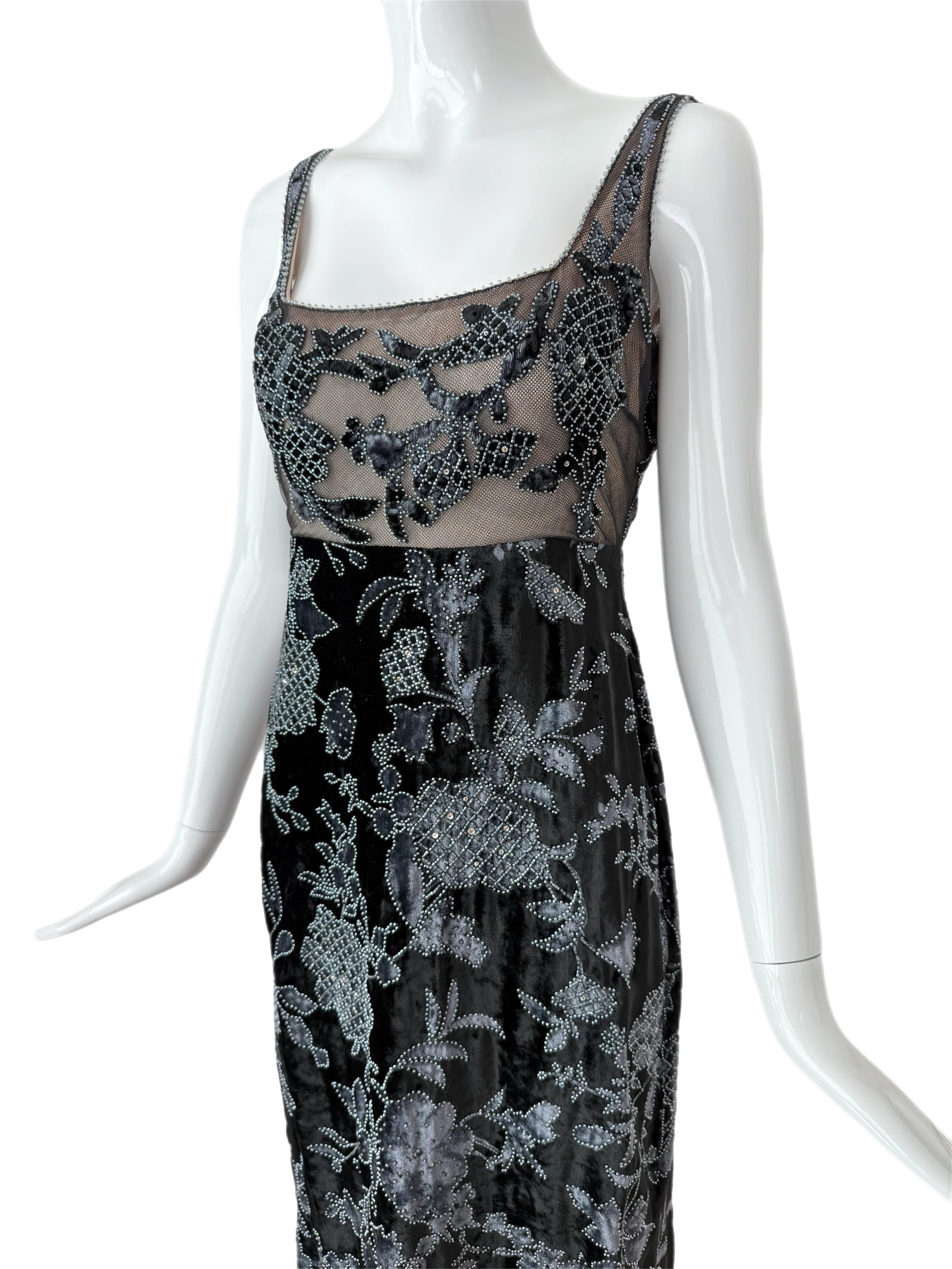 BADGLEY MISCHKA 1997 Vintage Runway Marineblaues Abendkleid im Angebot 5