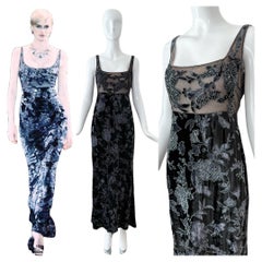 BADGLEY MISCHKA 1997 Vintage Runway Navy Blue Evening Gown