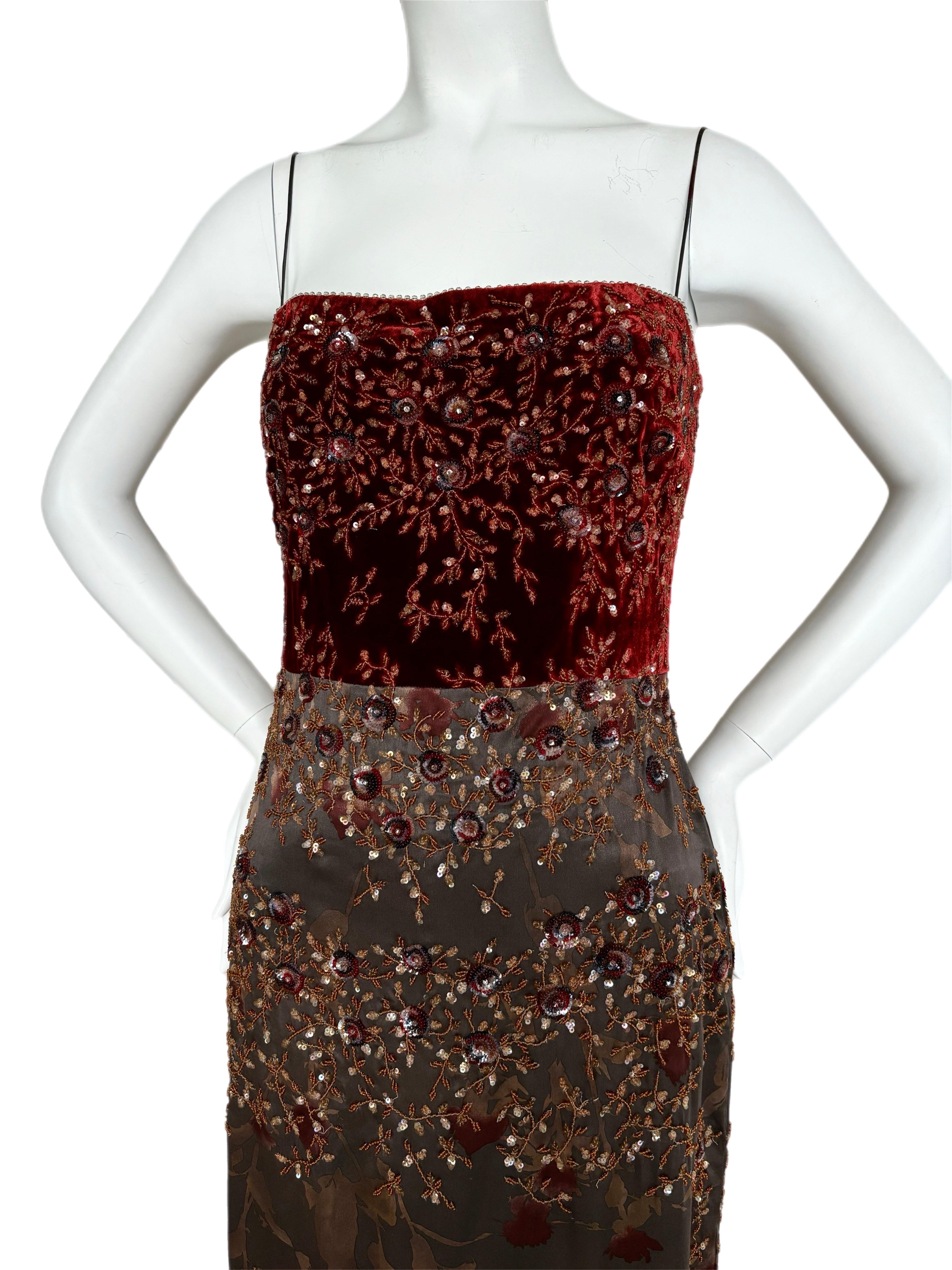 BADGLEY MISCHKA 1999 Vintage Evening Gown Maxi Dress Silk Embellished Red Carpet In Excellent Condition In Leonardo, NJ