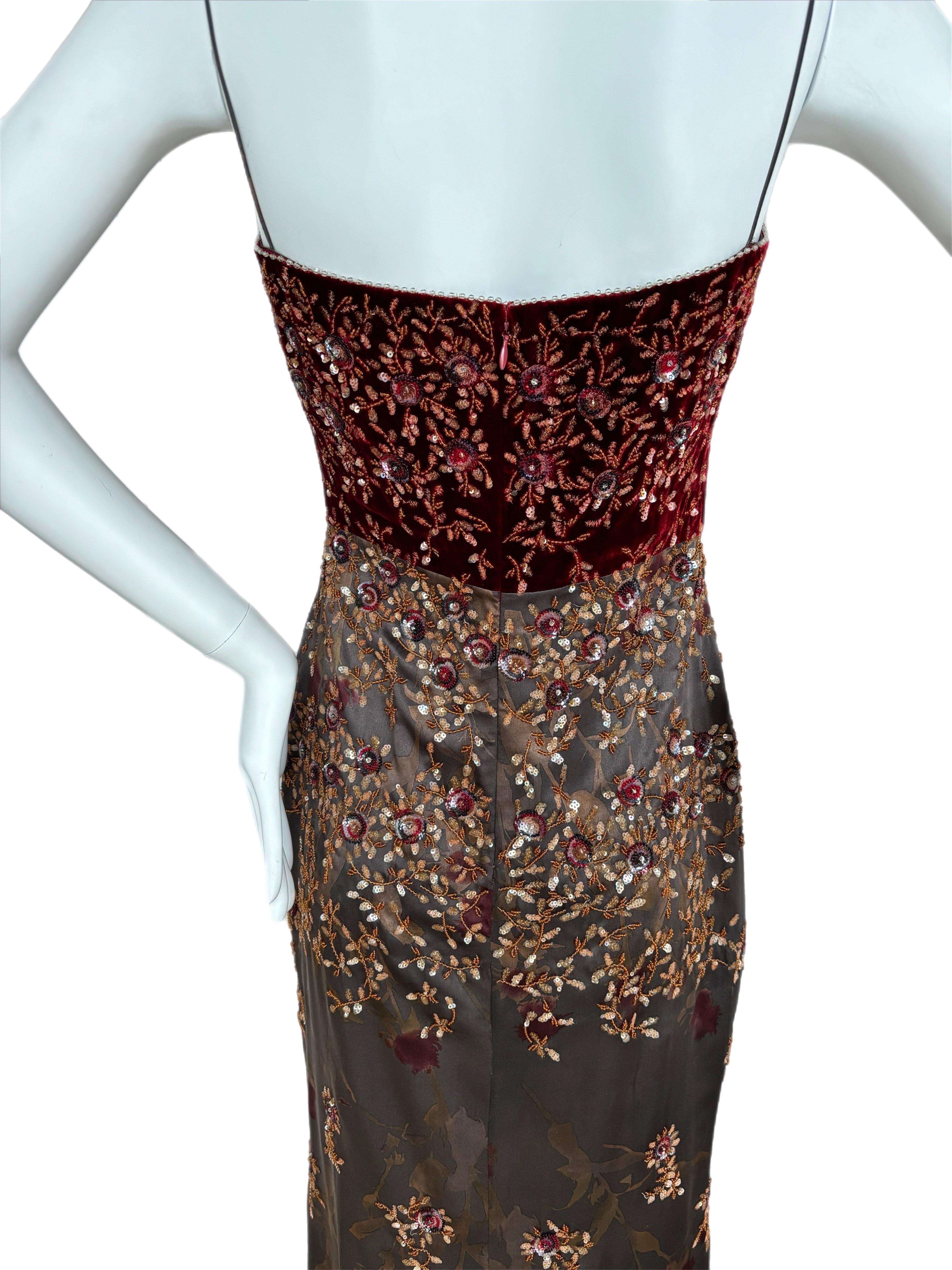 BADGLEY MISCHKA 1999 Vintage Evening Gown Maxi Dress Silk Embellished Red Carpet 1
