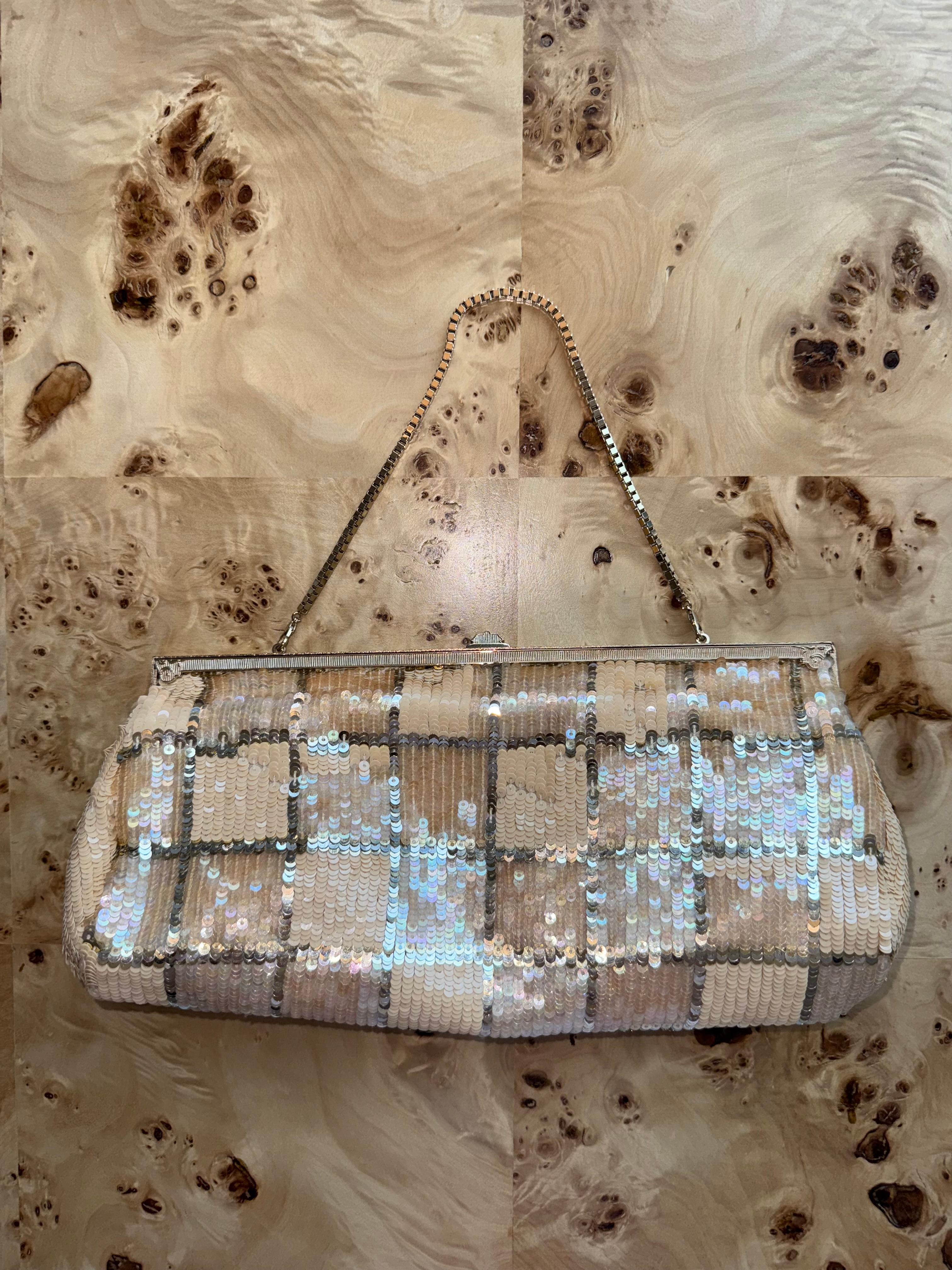 BADGLEY MISCHKA 2003 Vintage Sequin Evening Bag Bridal Wedding For Sale 2