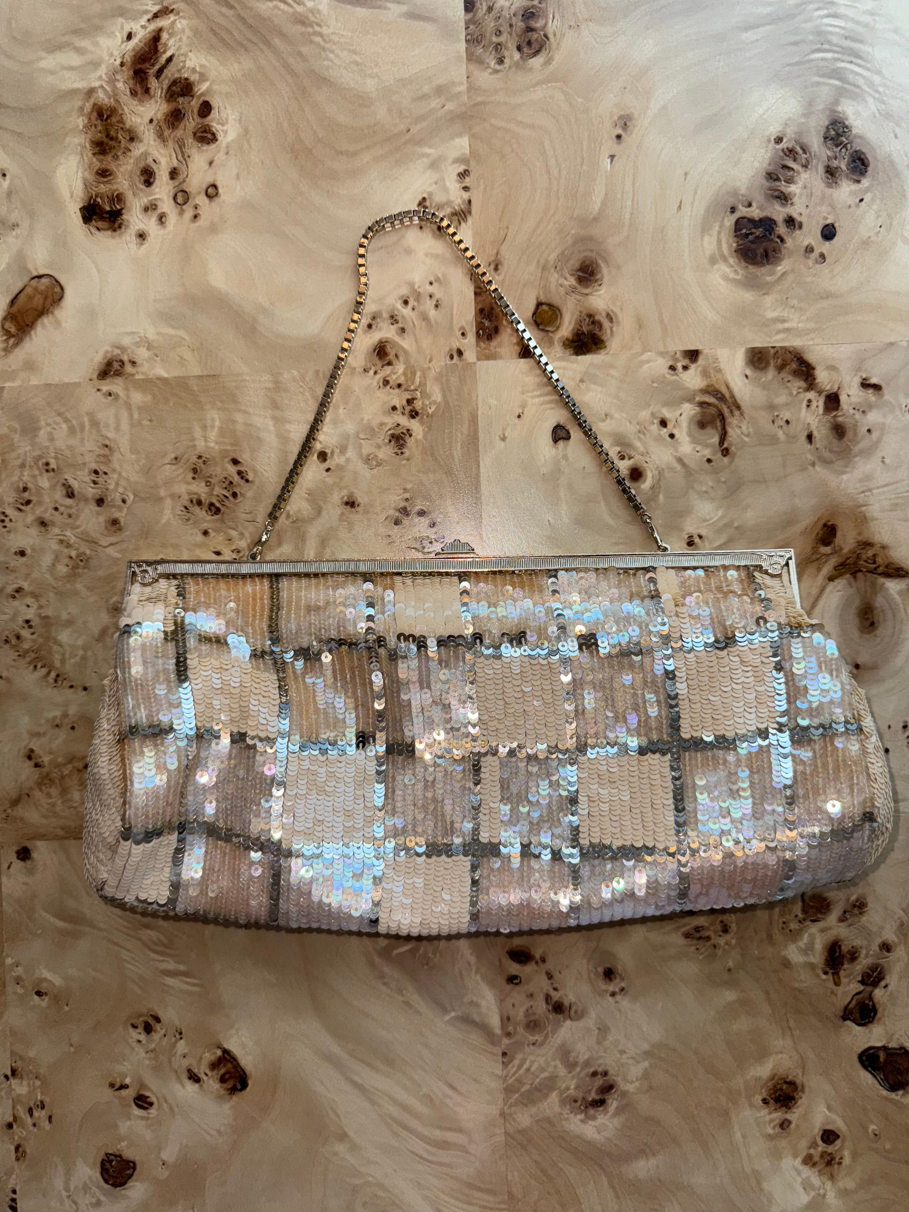 BADGLEY MISCHKA 2003 Vintage Sequin Evening Bag Bridal Wedding For Sale 3