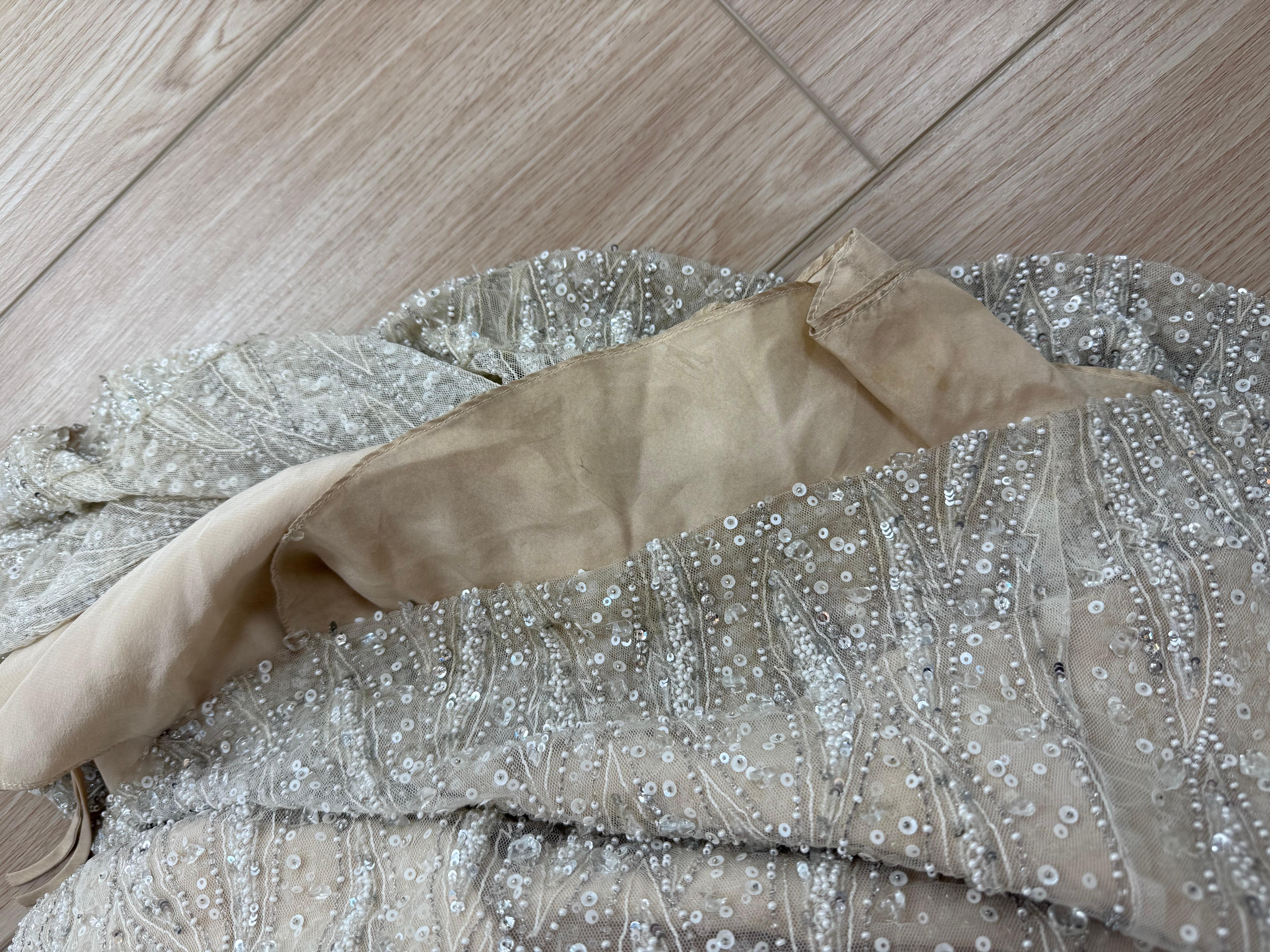 BADGLEY MISCHKA 2009 Vintage Runway Beaded Bridal Gown Maxi Dress Embellished 6