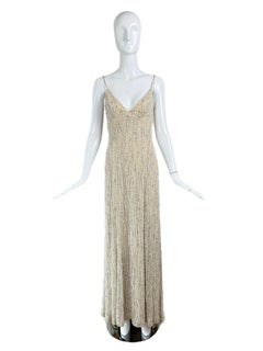 BADGLEY MISCHKA 2009 Vintage Runway Beaded Bridal Gown Maxi Dress Embellished