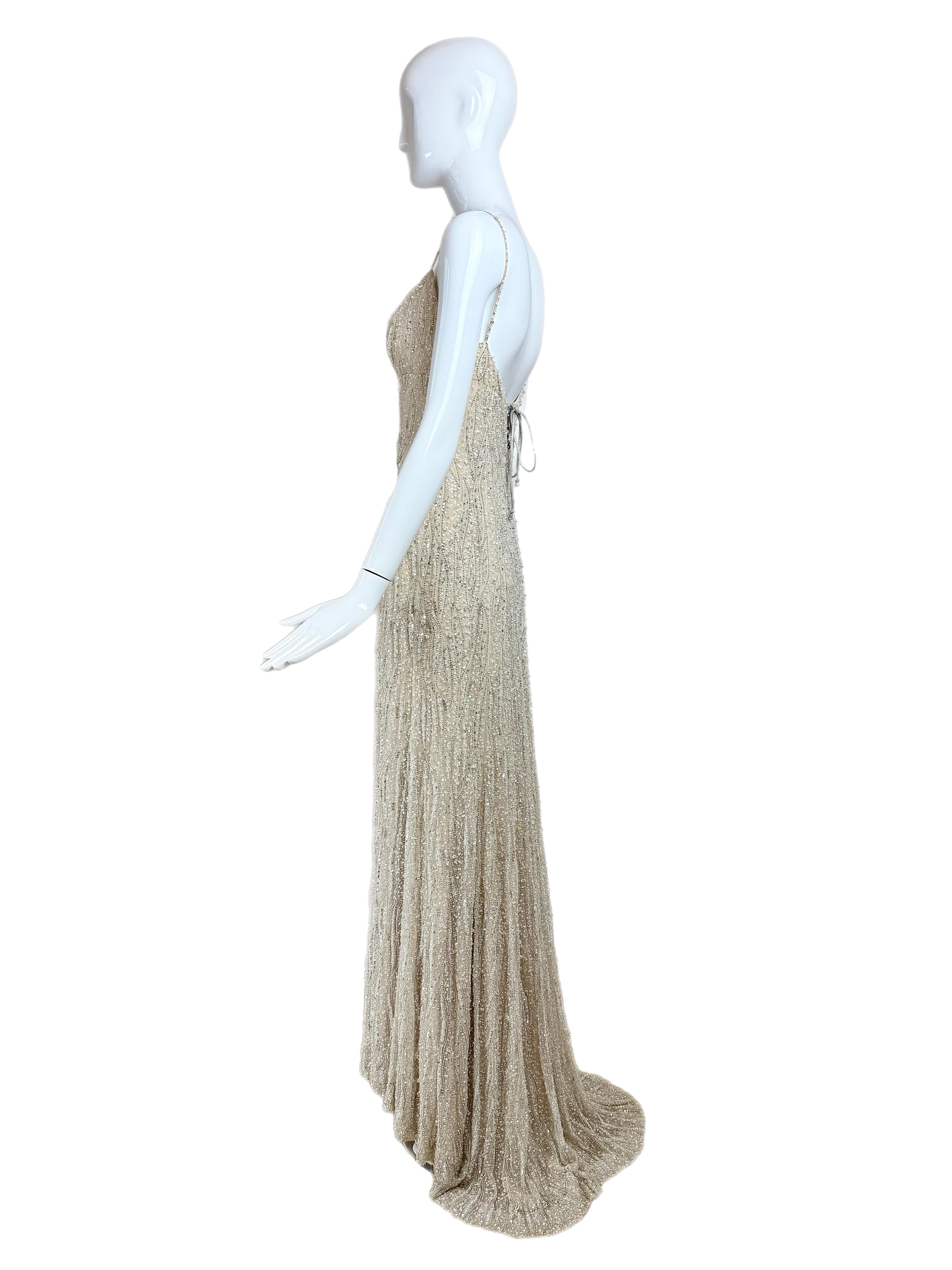 BADGLEY MISCHKA 2009 Vintage Runway Beaded Bridal Gown Maxi Dress Embellished In Excellent Condition In Leonardo, NJ