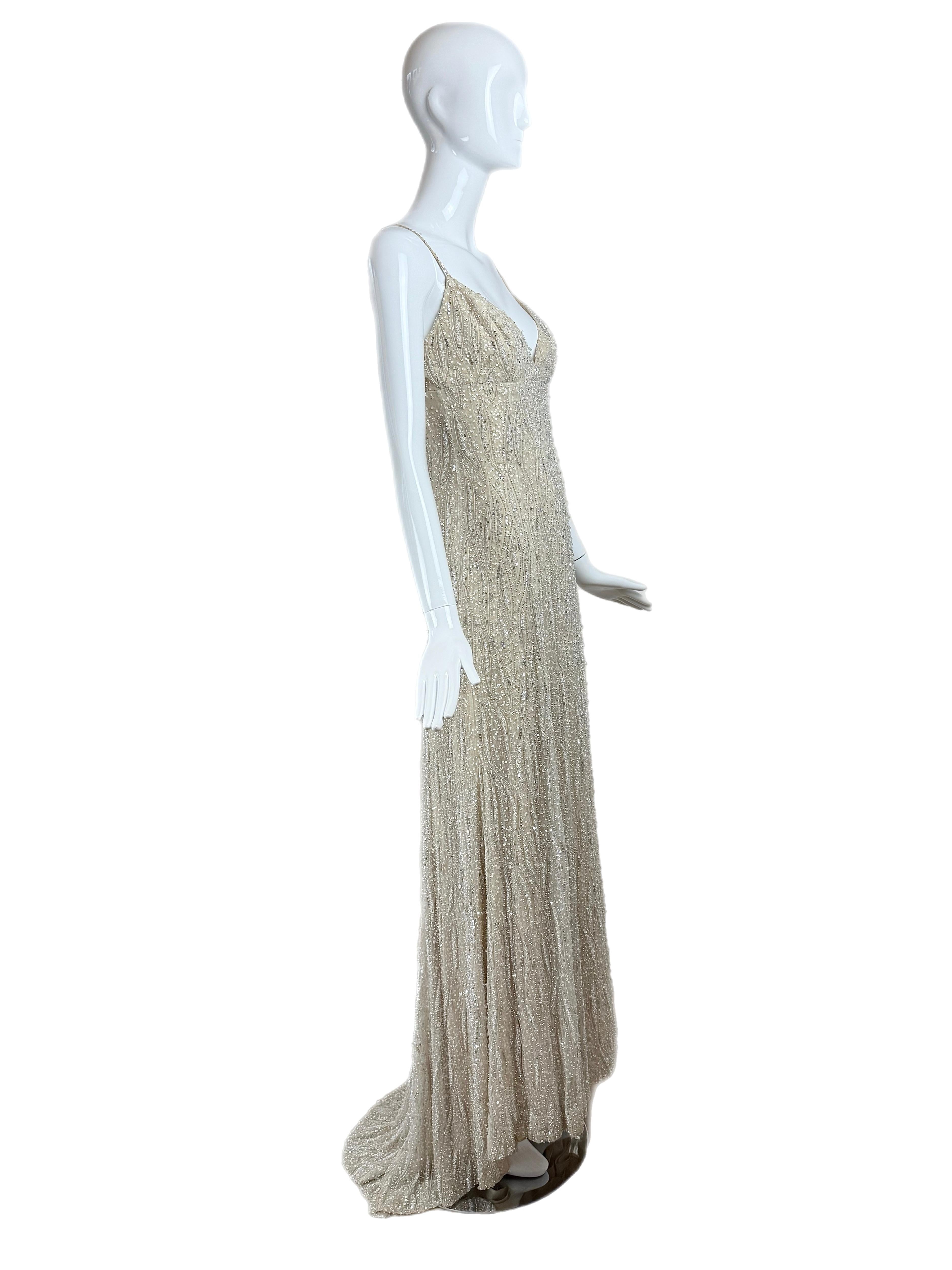 Women's BADGLEY MISCHKA 2009 Vintage Runway Beaded Bridal Gown Maxi Dress Embellished