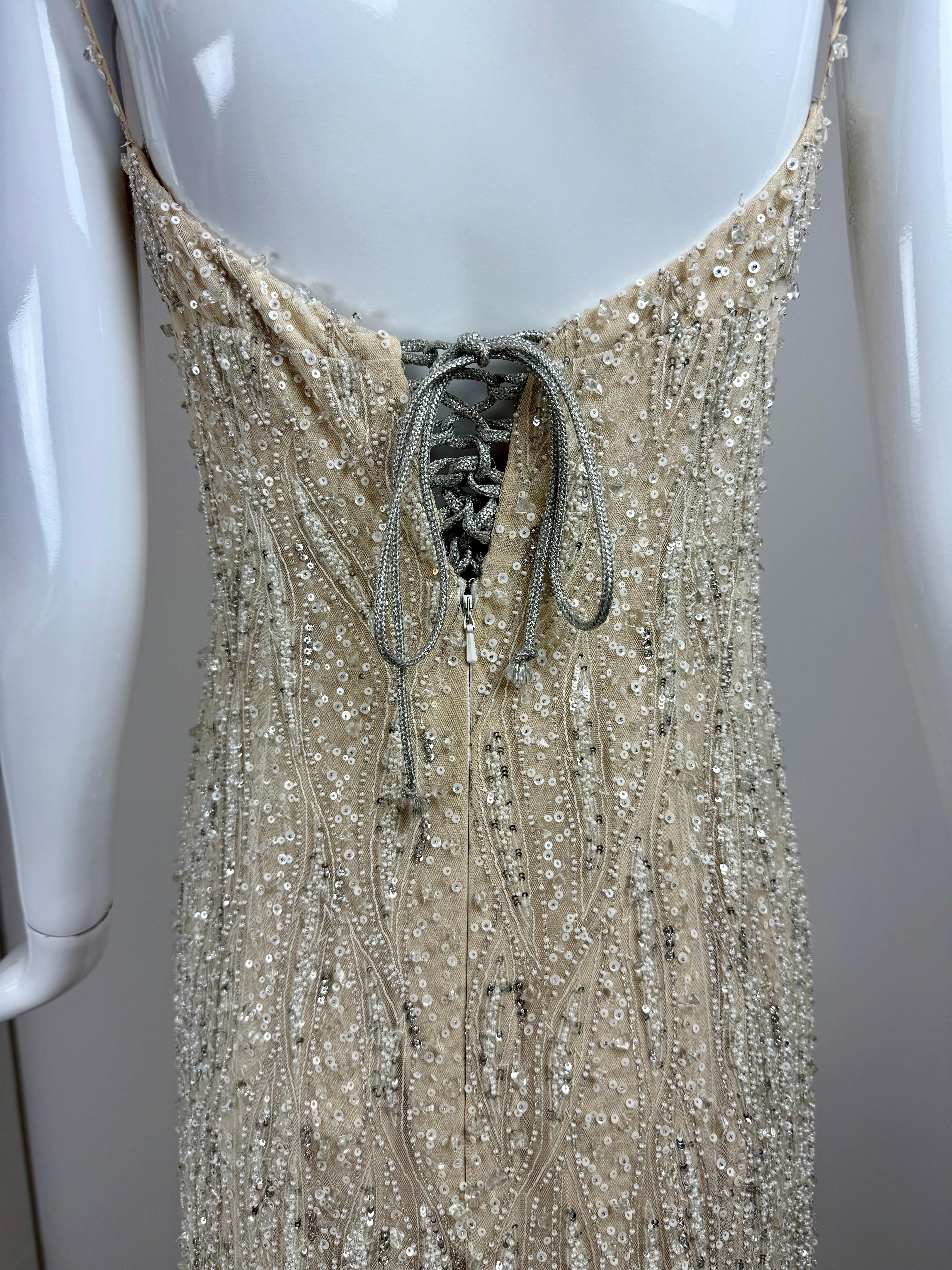 BADGLEY MISCHKA 2009 Vintage Runway Beaded Bridal Gown Maxi Dress Embellished 3