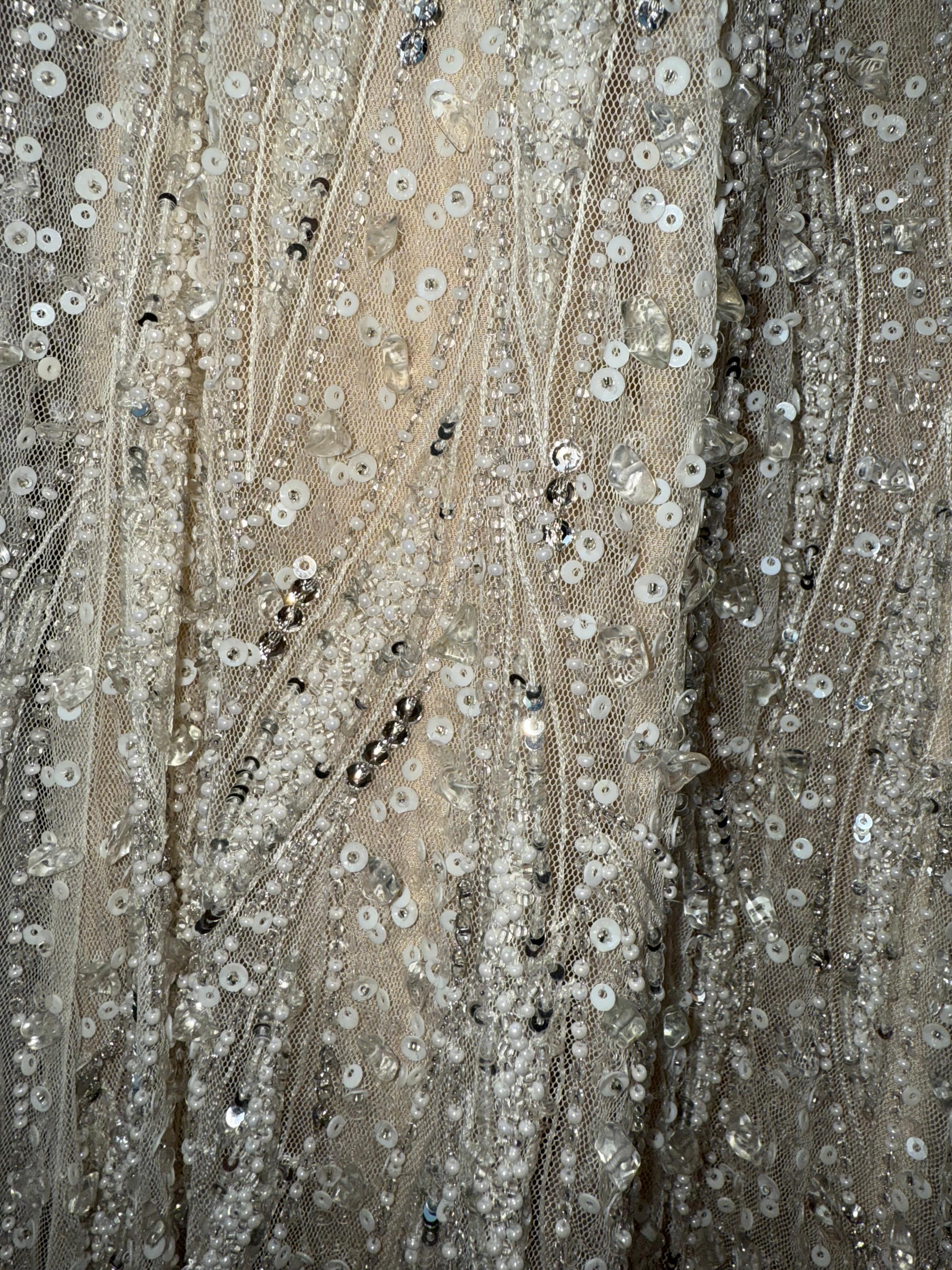 BADGLEY MISCHKA 2009 Vintage Runway Beaded Bridal Gown Maxi Dress Embellished 4