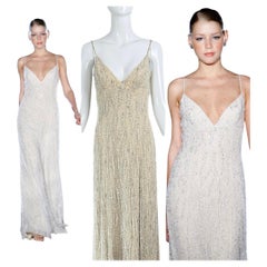 BADGLEY MISCHKA 2009 Vintage Runway Beaded Bridal Gown Maxi Dress Embellished