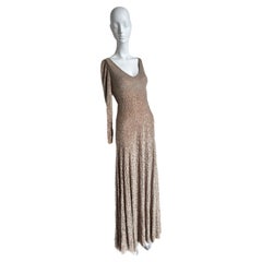 BADGLEY MISCHKA 90's Vintage heavily beaded beige long evening gown maxi dress