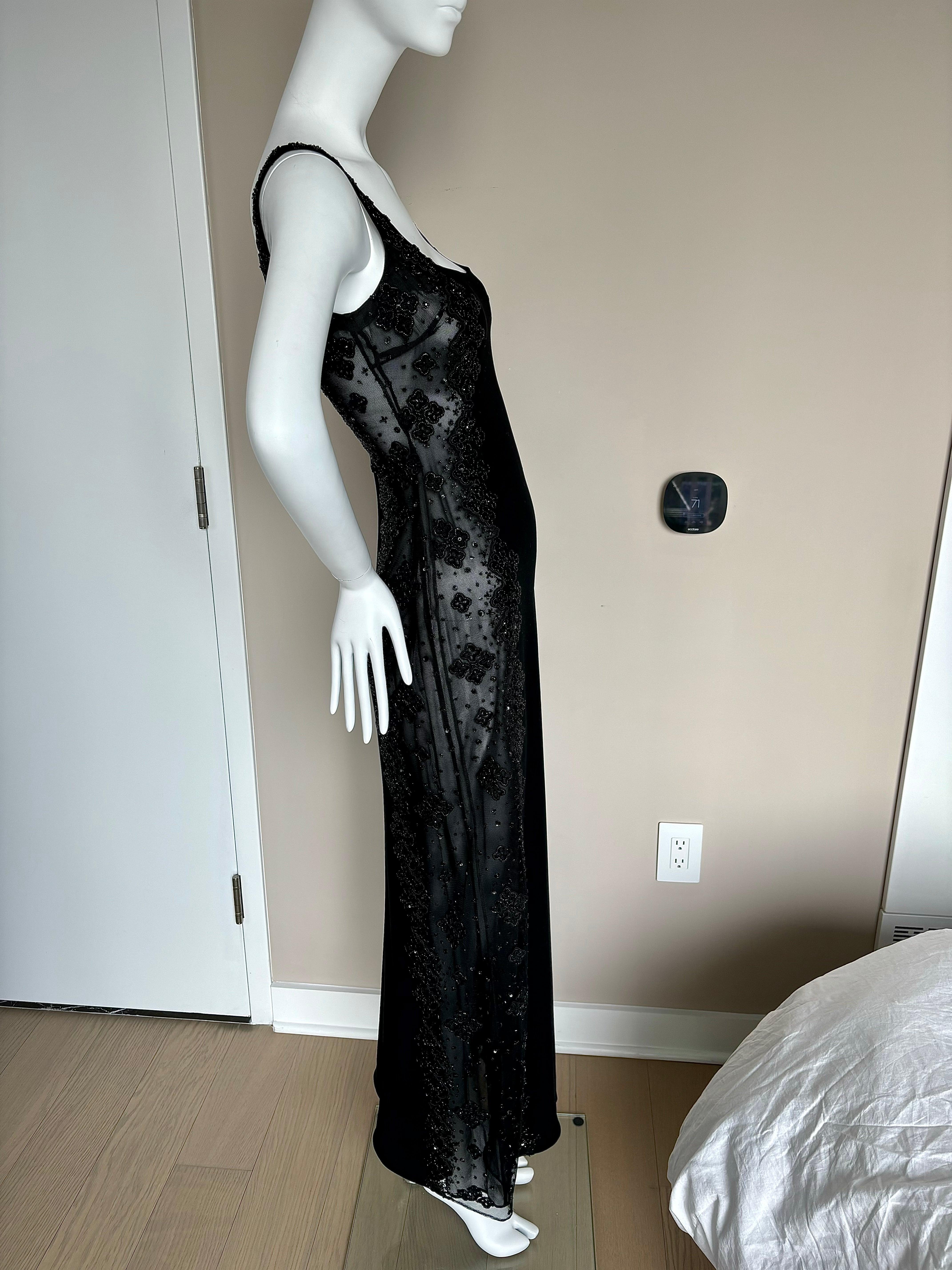 BADGLEY MISCHKA 90's Vintage Semi-Sheer Beaded Evening Gown 5