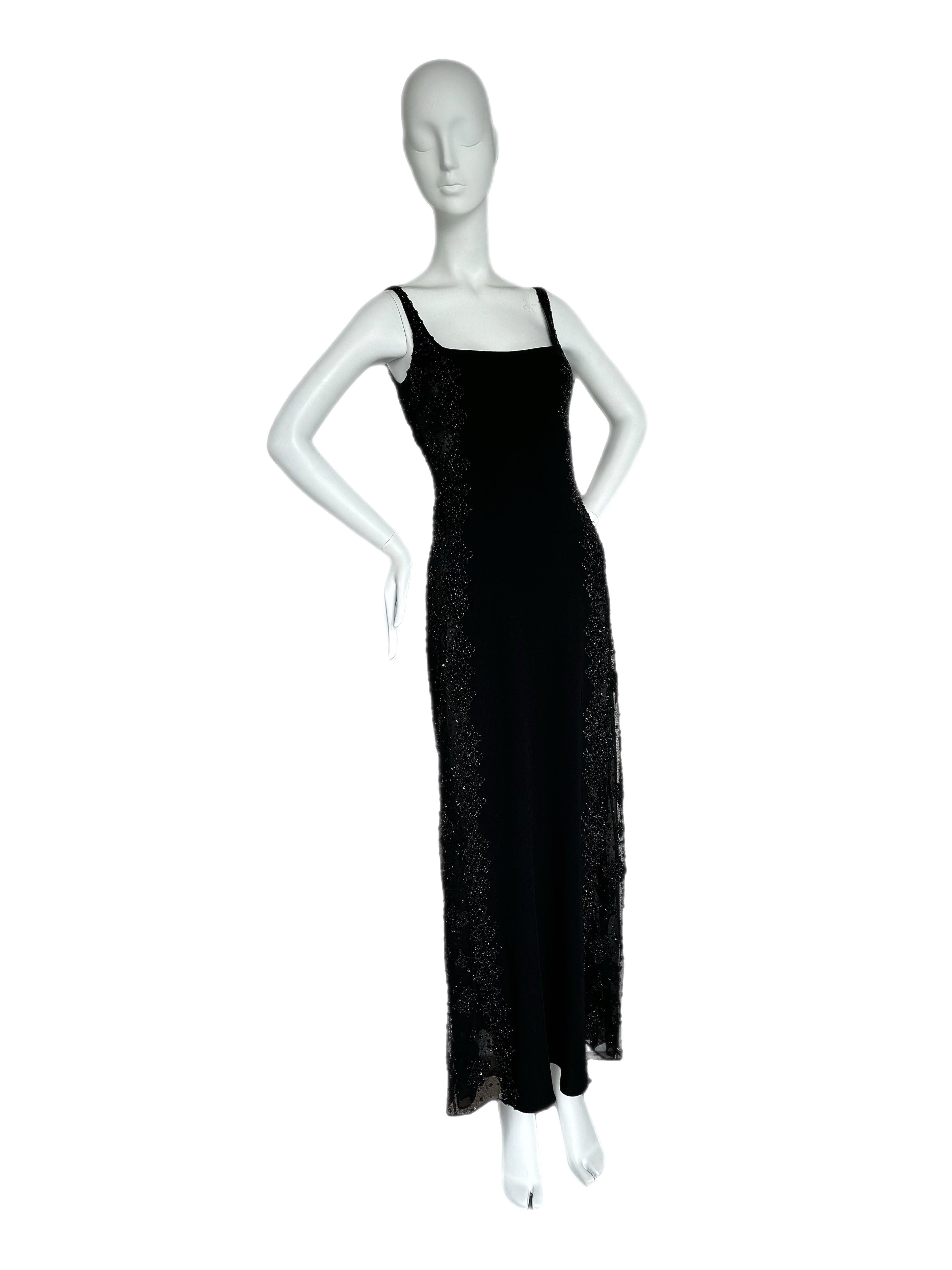 This dress is like COUTURE. It's incredible and flawless. 
Badgley Mischka
1990's
Vintage
USA size 2, fits like a 0/2
Excellent Condition, no flaws

Measurements in inches laying flat: length 58, pit to pit 14 to 15, smallest of waist 12 to
