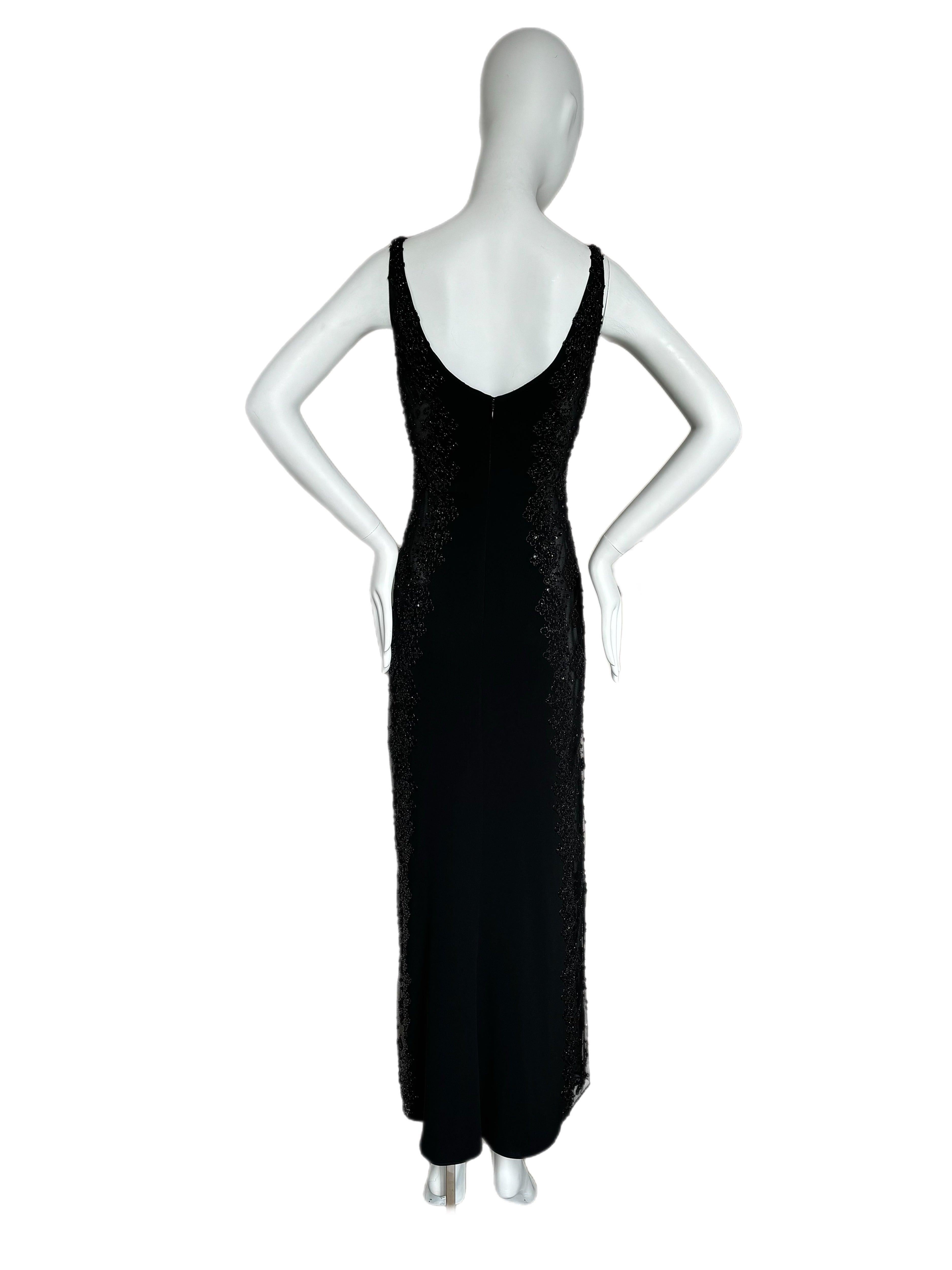 BADGLEY MISCHKA 90's Vintage Semi-Sheer Beaded Evening Gown In New Condition In Leonardo, NJ