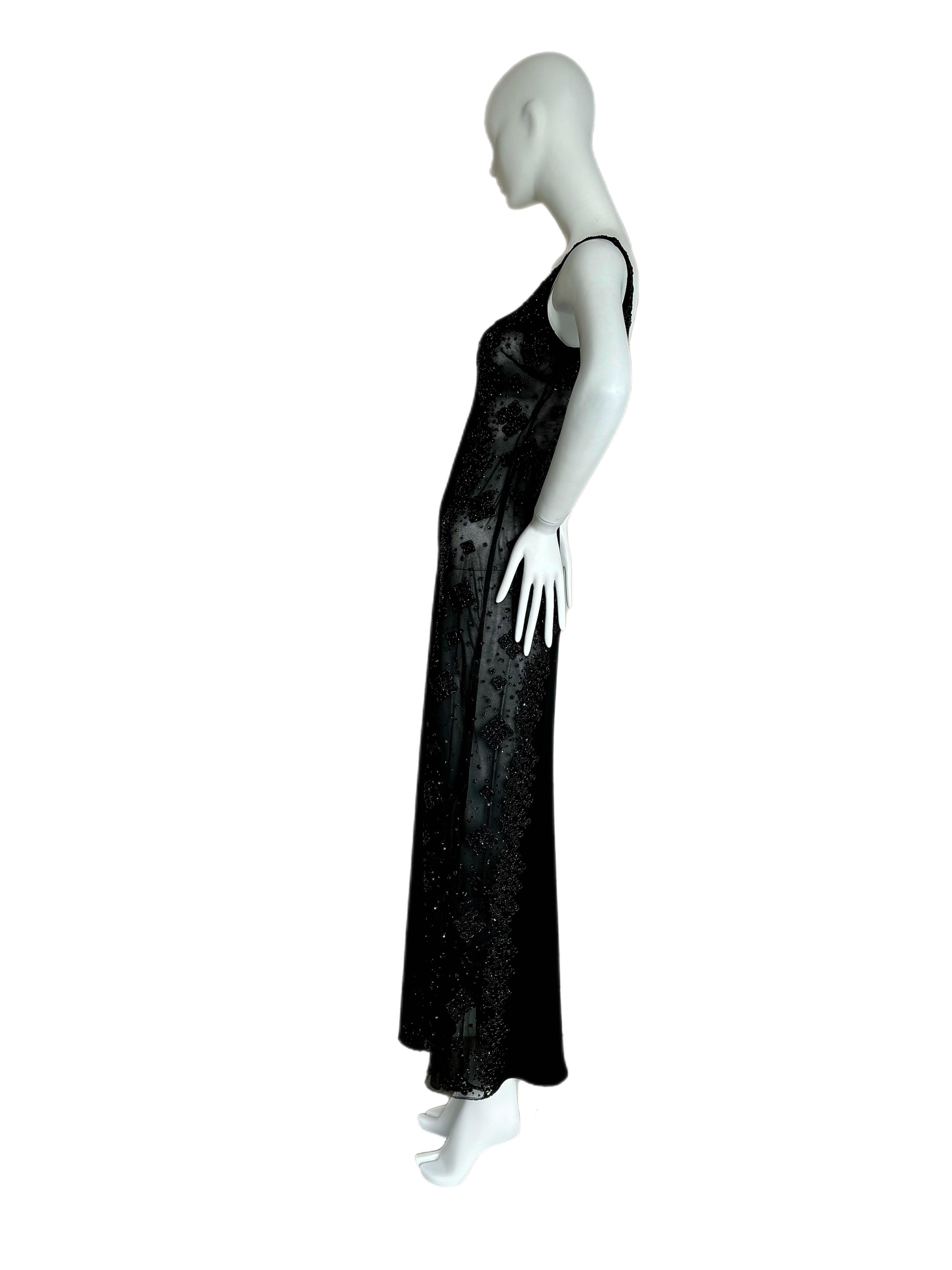 Women's BADGLEY MISCHKA 90's Vintage Semi-Sheer Beaded Evening Gown