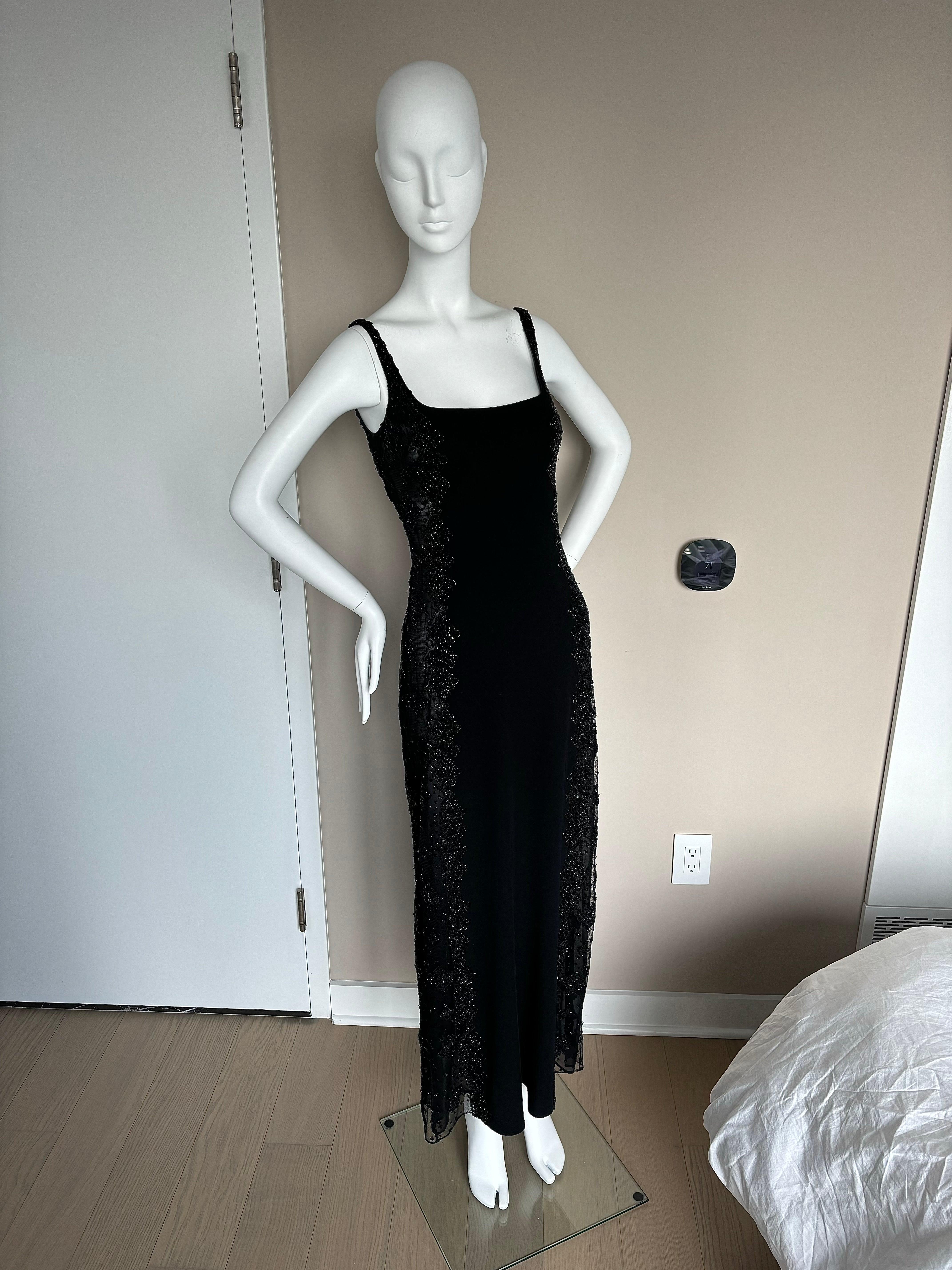 BADGLEY MISCHKA 90's Vintage Semi-Sheer Beaded Evening Gown 4