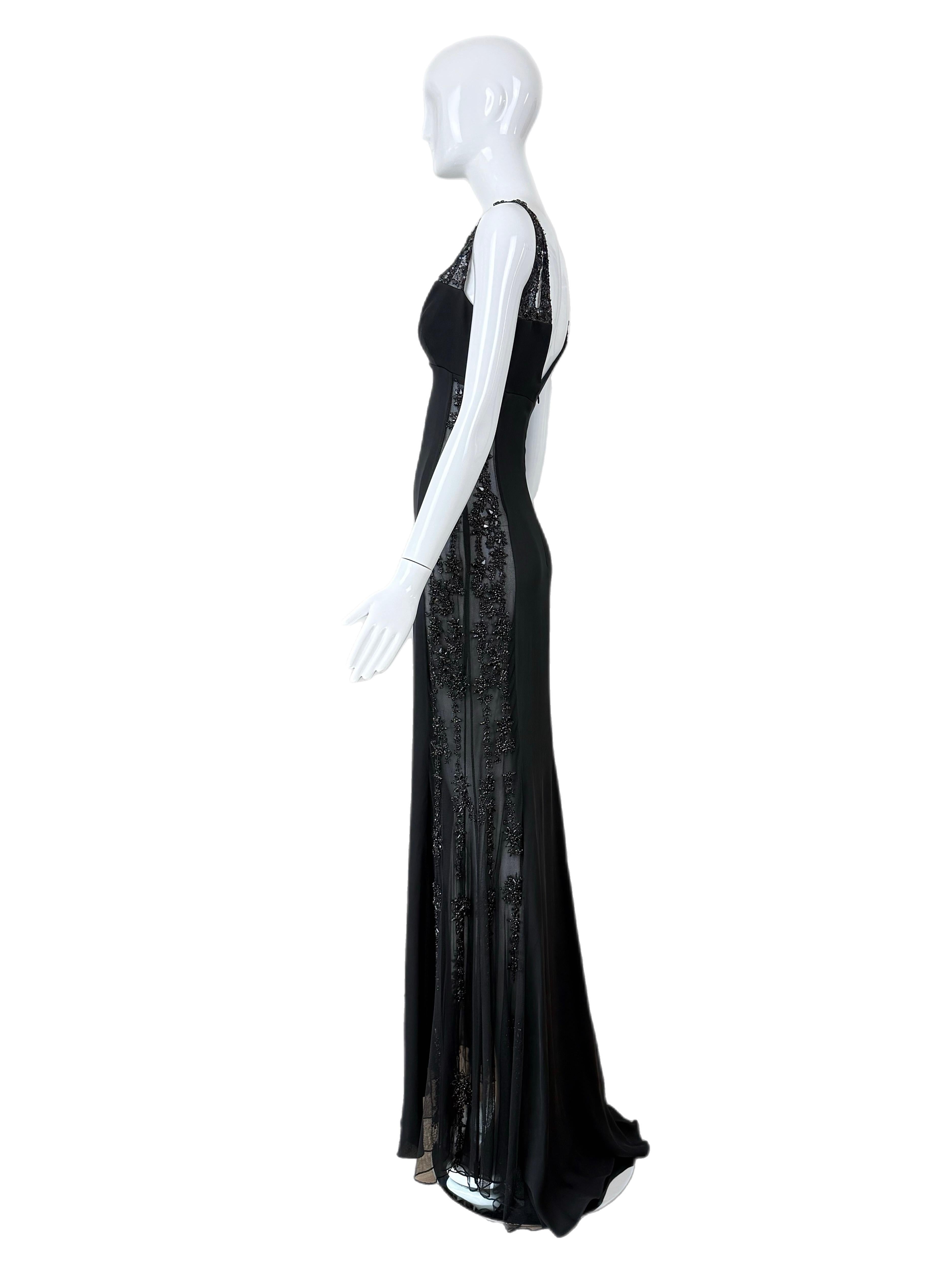 Badgley Mischka, abito maxi vintage anni '90 in seta semitrasparente e impreziosito In condizioni ottime in vendita a Leonardo, NJ