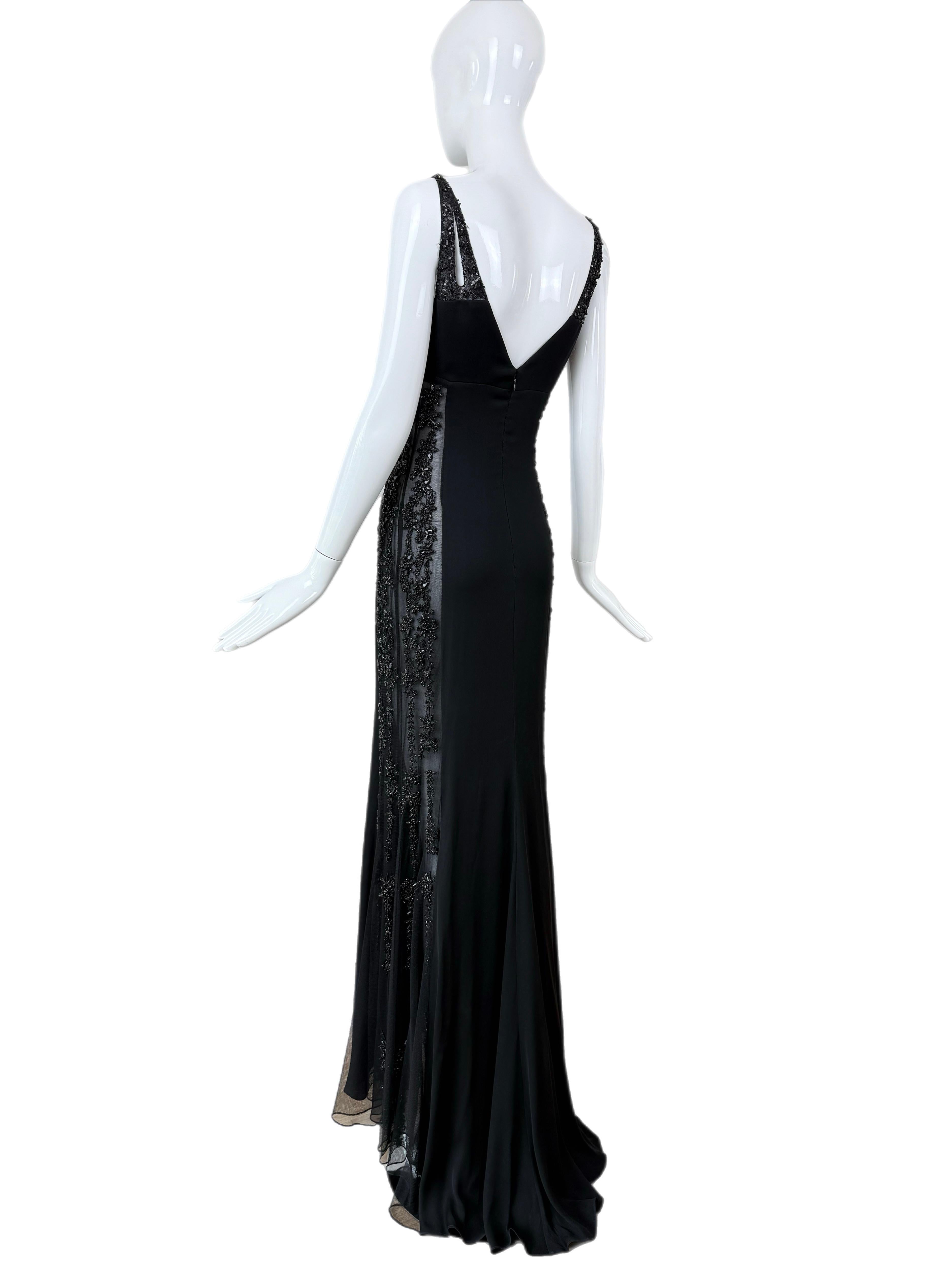 Donna Badgley Mischka, abito maxi vintage anni '90 in seta semitrasparente e impreziosito in vendita