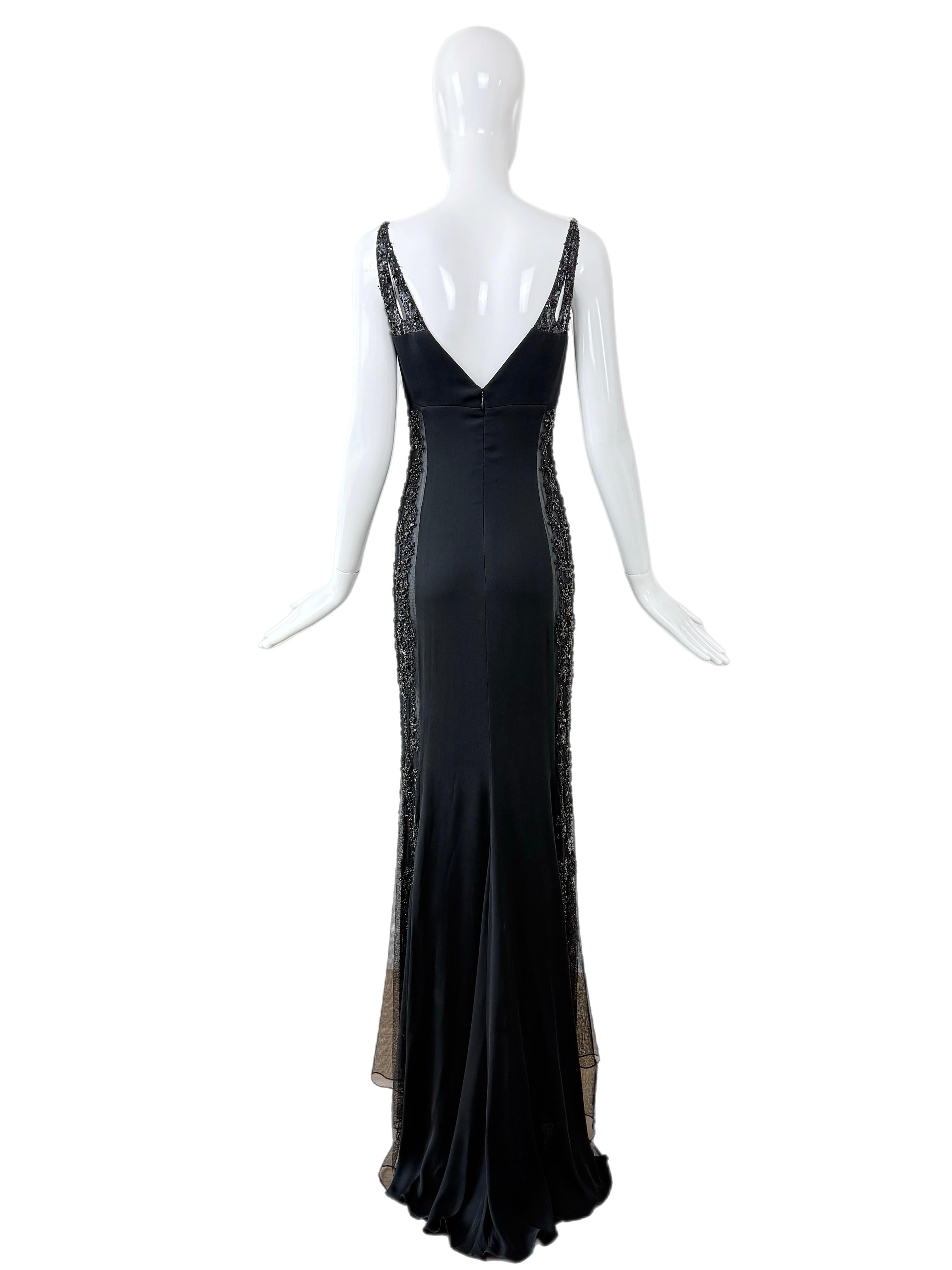 Badgley Mischka, abito maxi vintage anni '90 in seta semitrasparente e impreziosito in vendita 1
