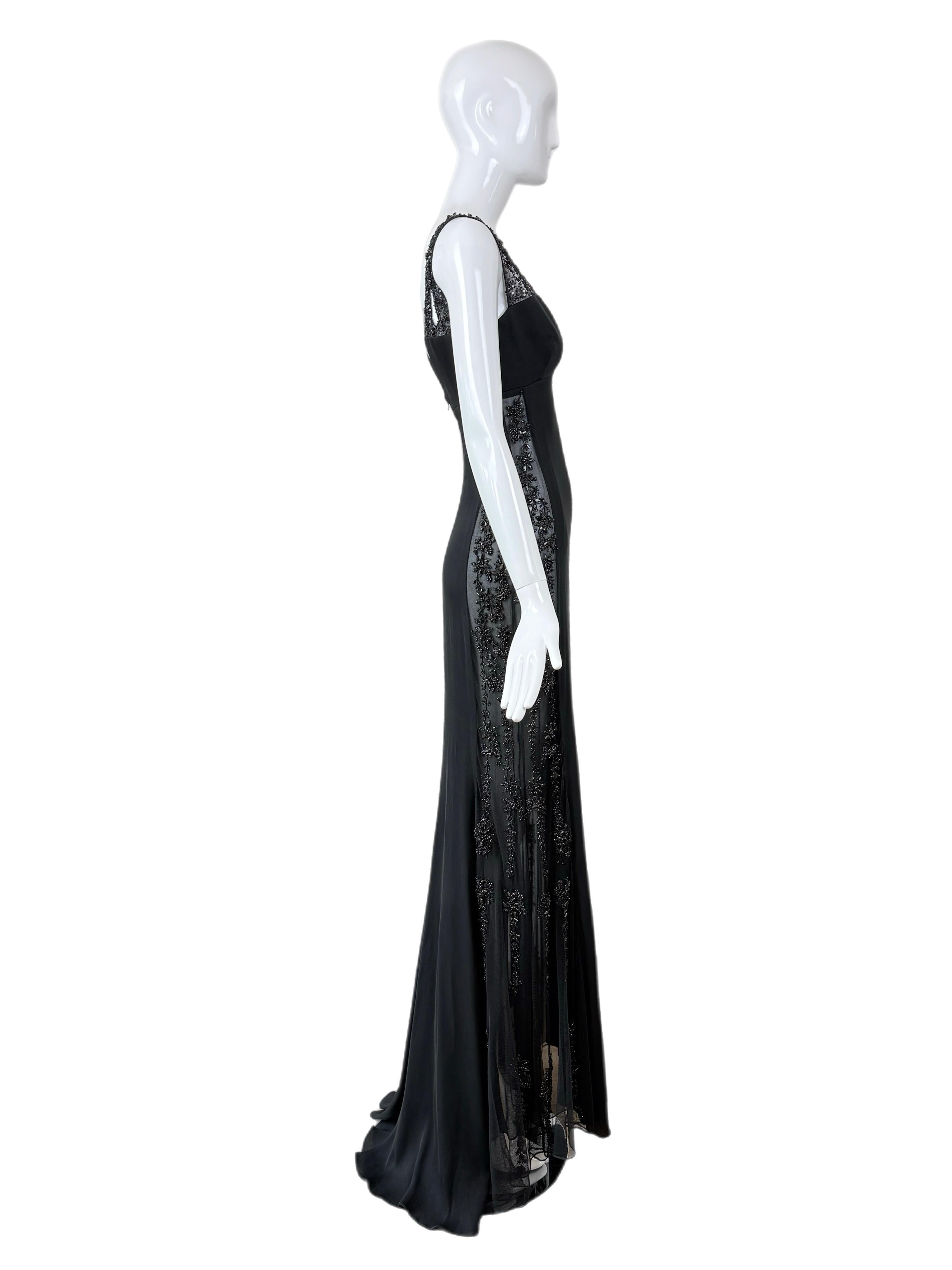 Badgley Mischka, abito maxi vintage anni '90 in seta semitrasparente e impreziosito in vendita 2