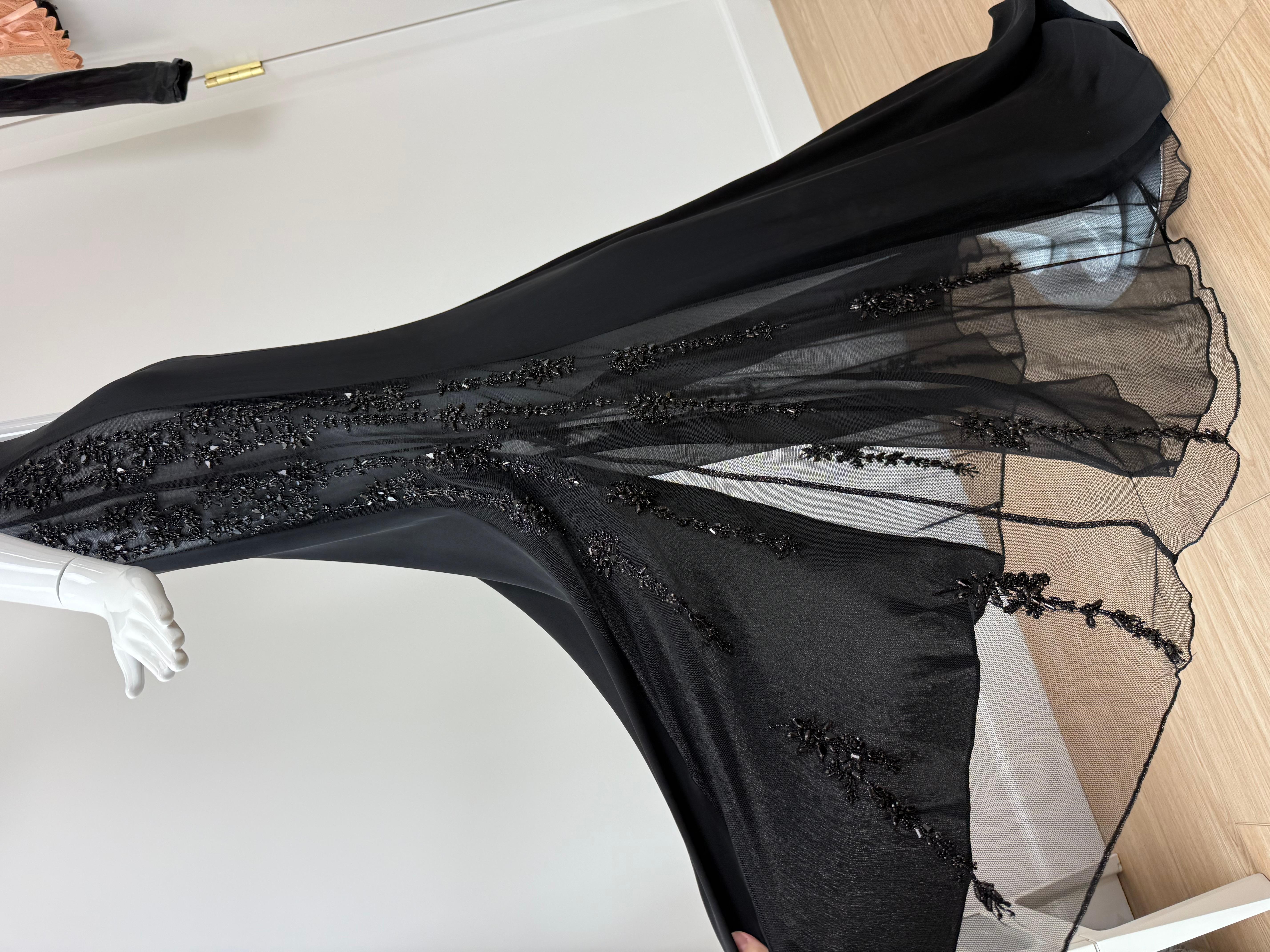 Badgley Mischka, abito maxi vintage anni '90 in seta semitrasparente e impreziosito in vendita 4