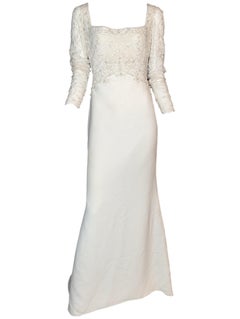 Badgley Mischka Attributed Ivory Beaded Lace Silk Bridal Gown, Circa 2000