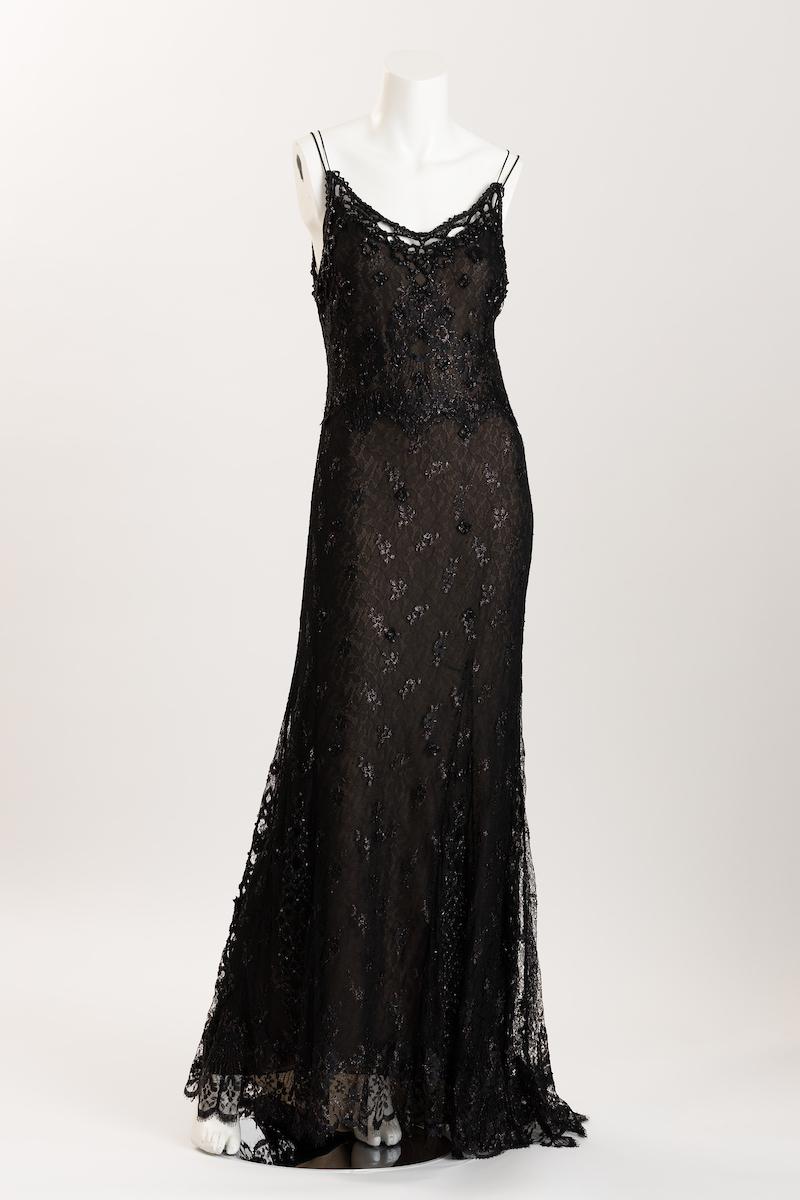 Badgley Mischka Beaded  Black Silk Lace Evening Gown  Size US 10 For Sale 5