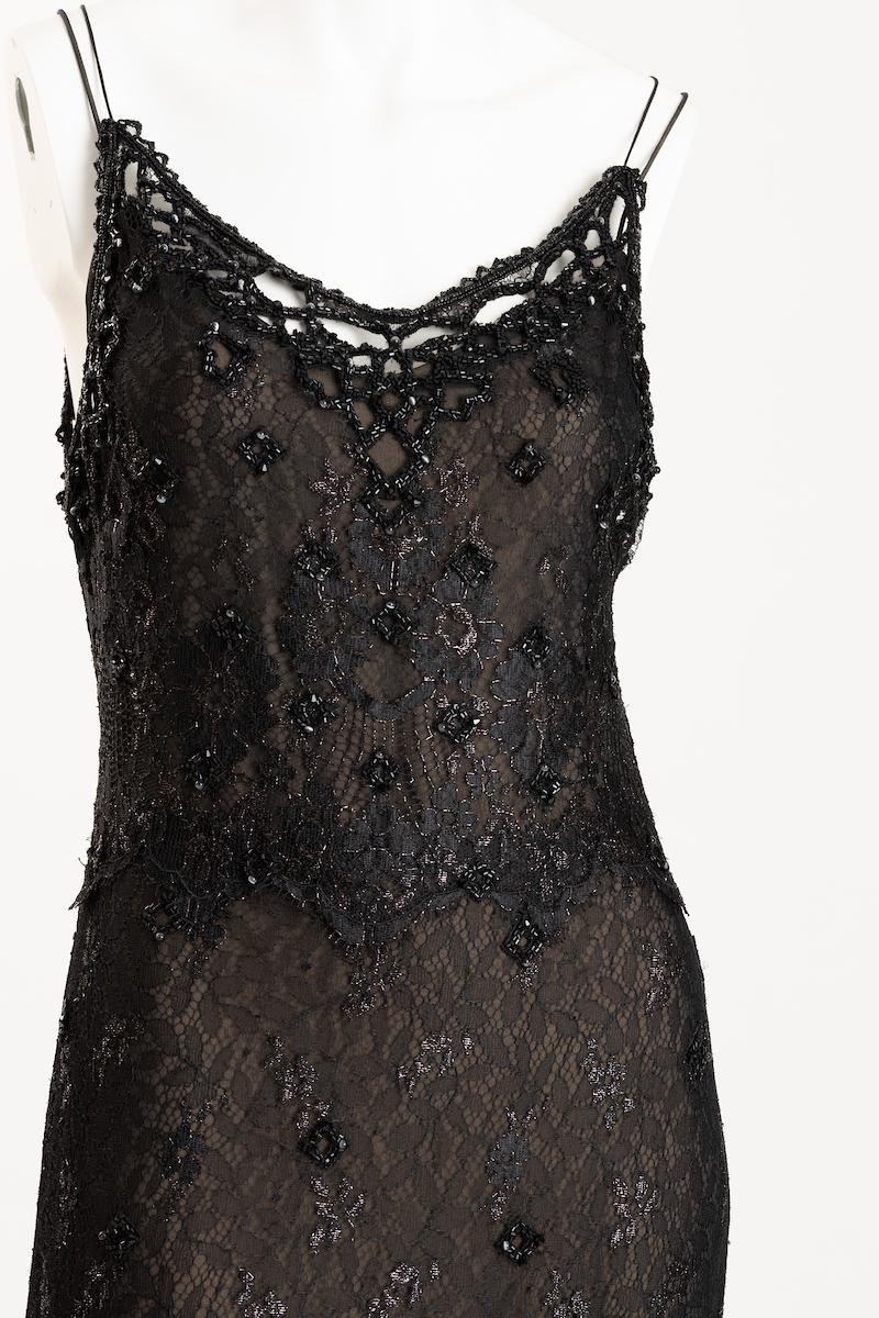 Badgley Mischka Beaded  Black Silk Lace Evening Gown  Size US 10 For Sale 6