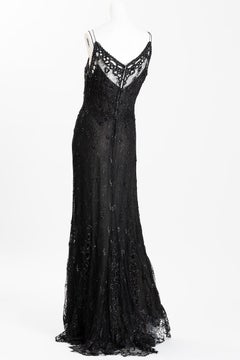 Badgley Mischka Beaded  Black Silk Lace Evening Gown  Size US 10