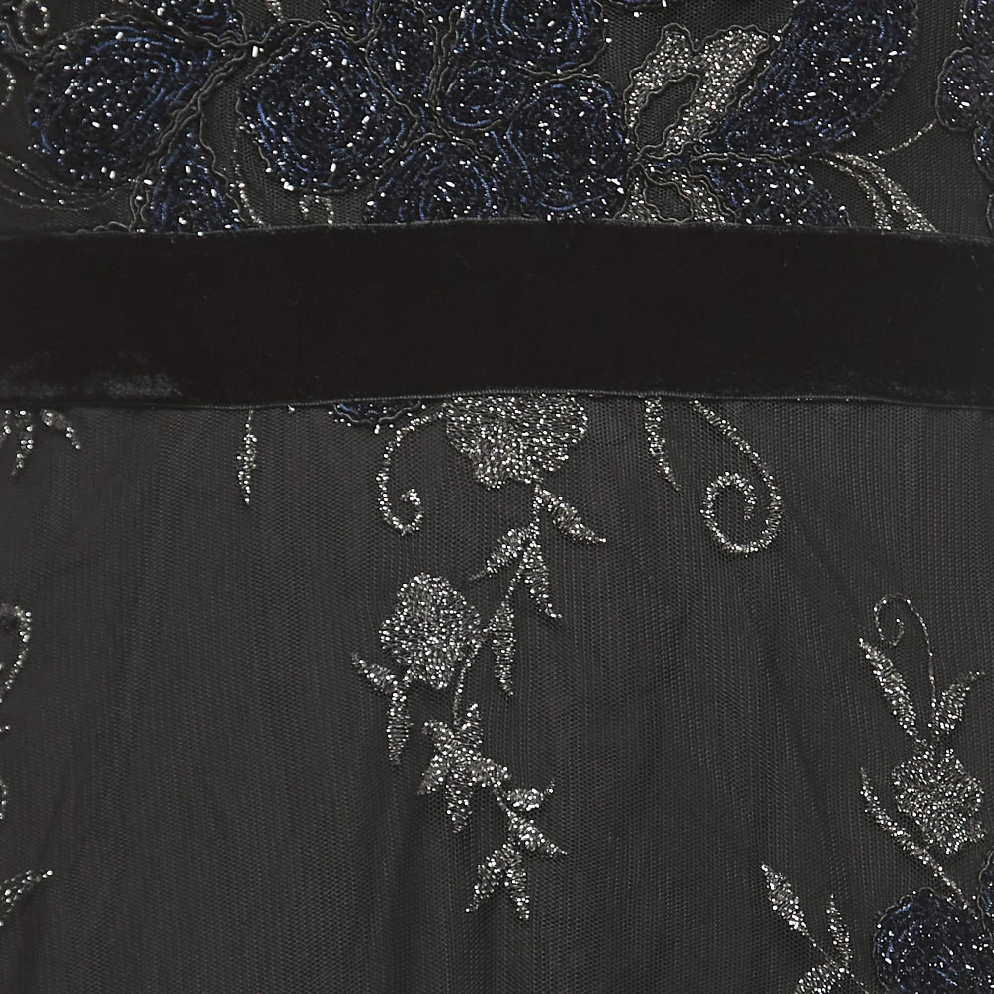 Women's Badgley Mischka Black Embroidered Tulle Corset Detailed Halter Neck Gown M