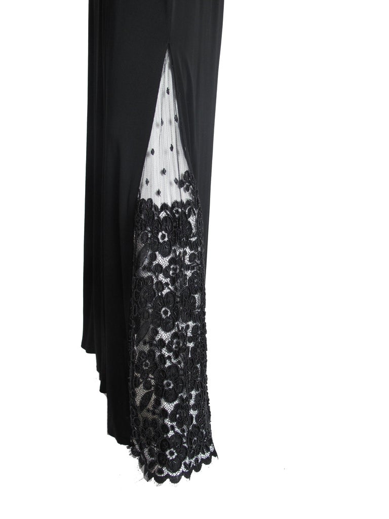 Badgley Mischka Black Evening Gown with Lace Insert In Excellent Condition For Sale In Austin, TX