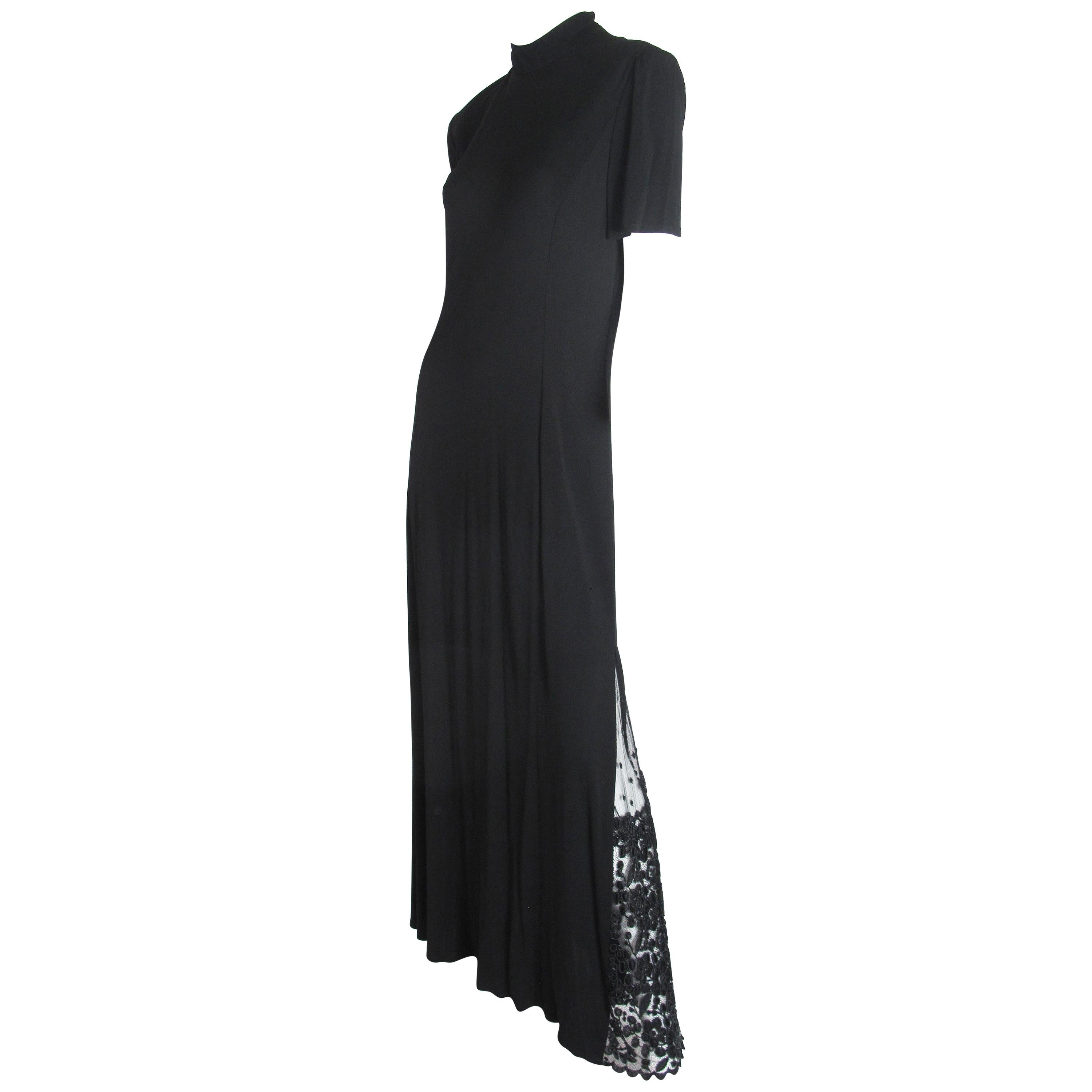Badgley Mischka Black Evening Gown with Lace Insert